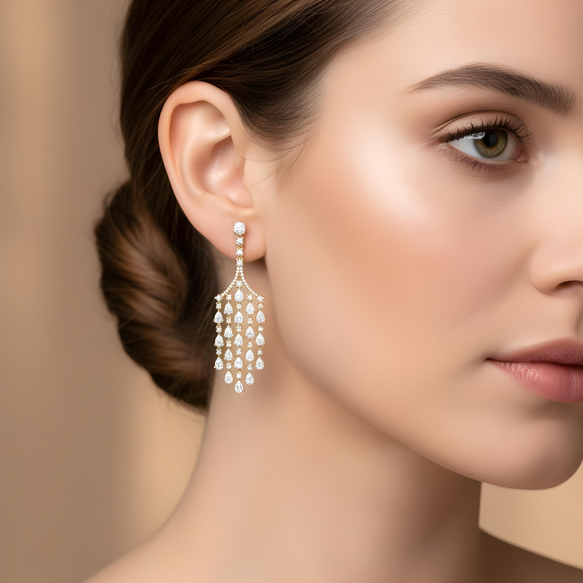 18K White Gold Pear Cut Diamond Chandelier Drop Earrings 10.50ctw