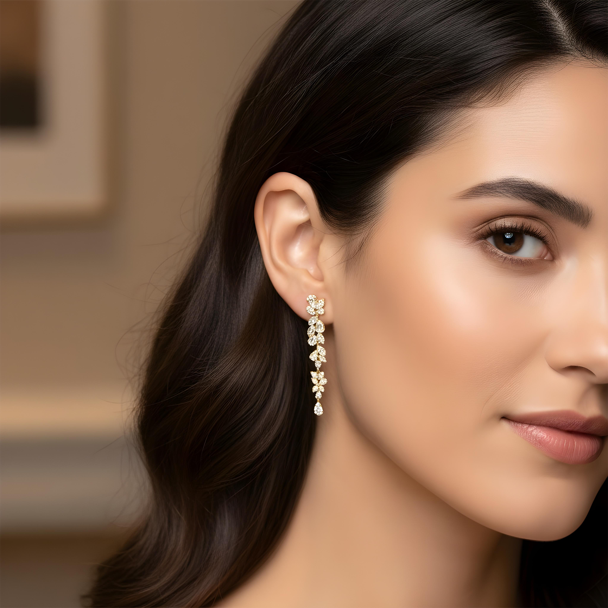 14K White Gold Flower Vine Diamond Drop Earrings 2.83ctw