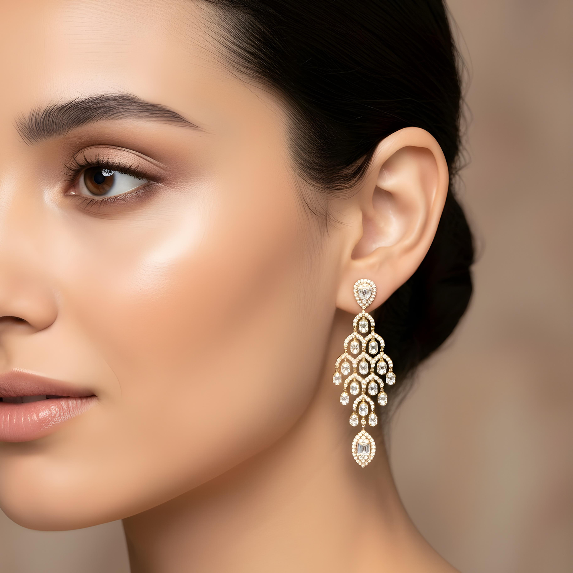 14K White Gold Diamond Chandelier Drop Earrings 4.97ctw