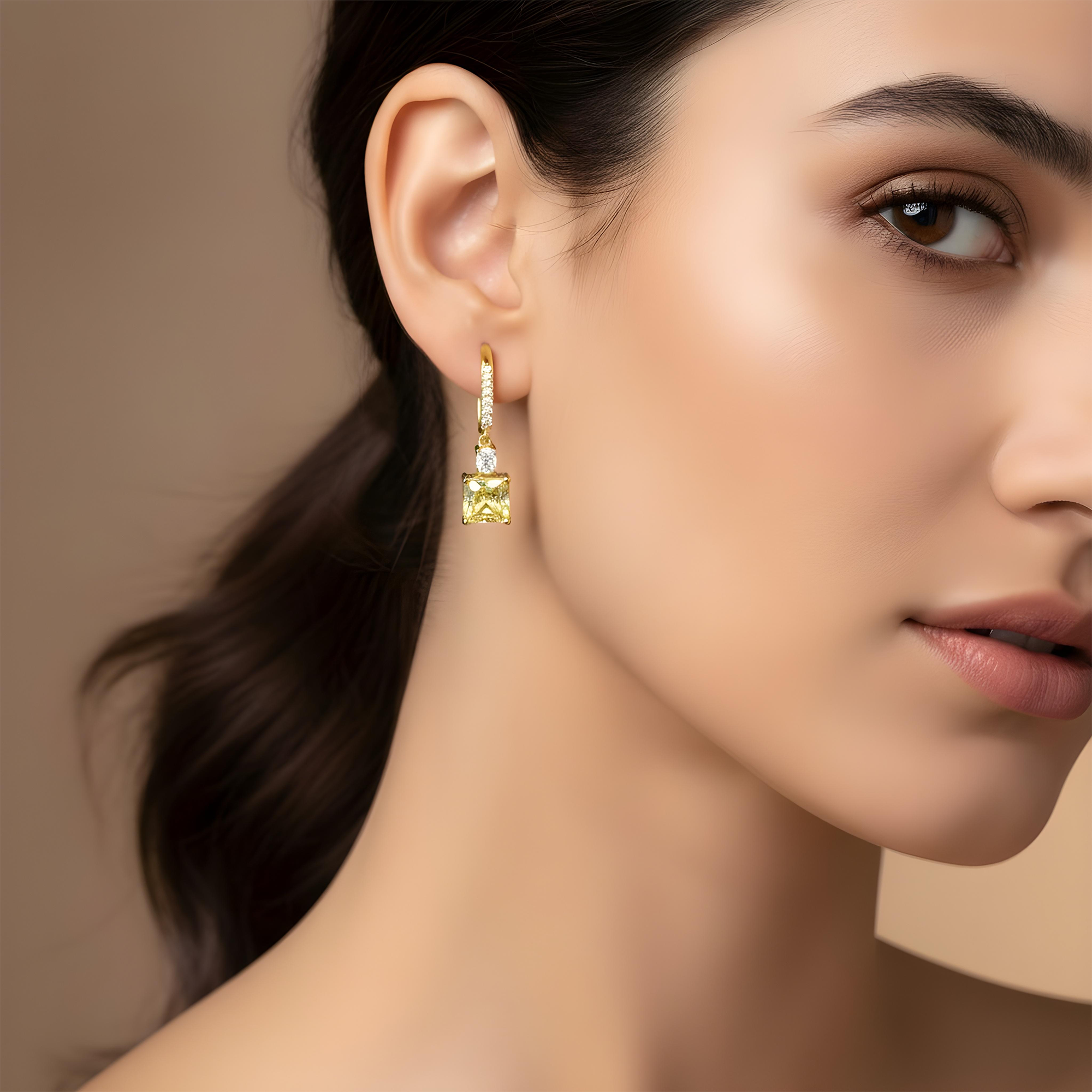 14K Two Tone Cushion Fancy Light Yellow Diamond Drop Earrings 2.54ctw