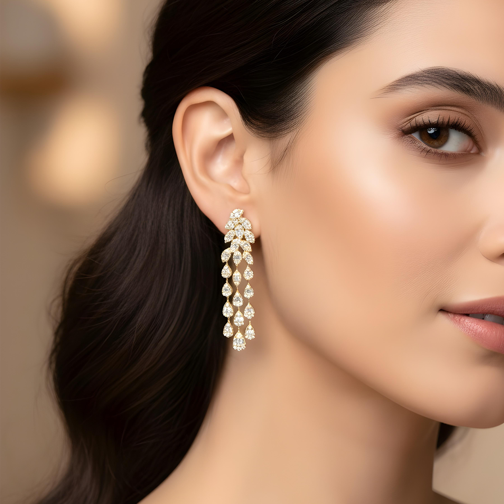 14K White Gold Three Tier Raindrop Diamond Earrings 4.97ctw