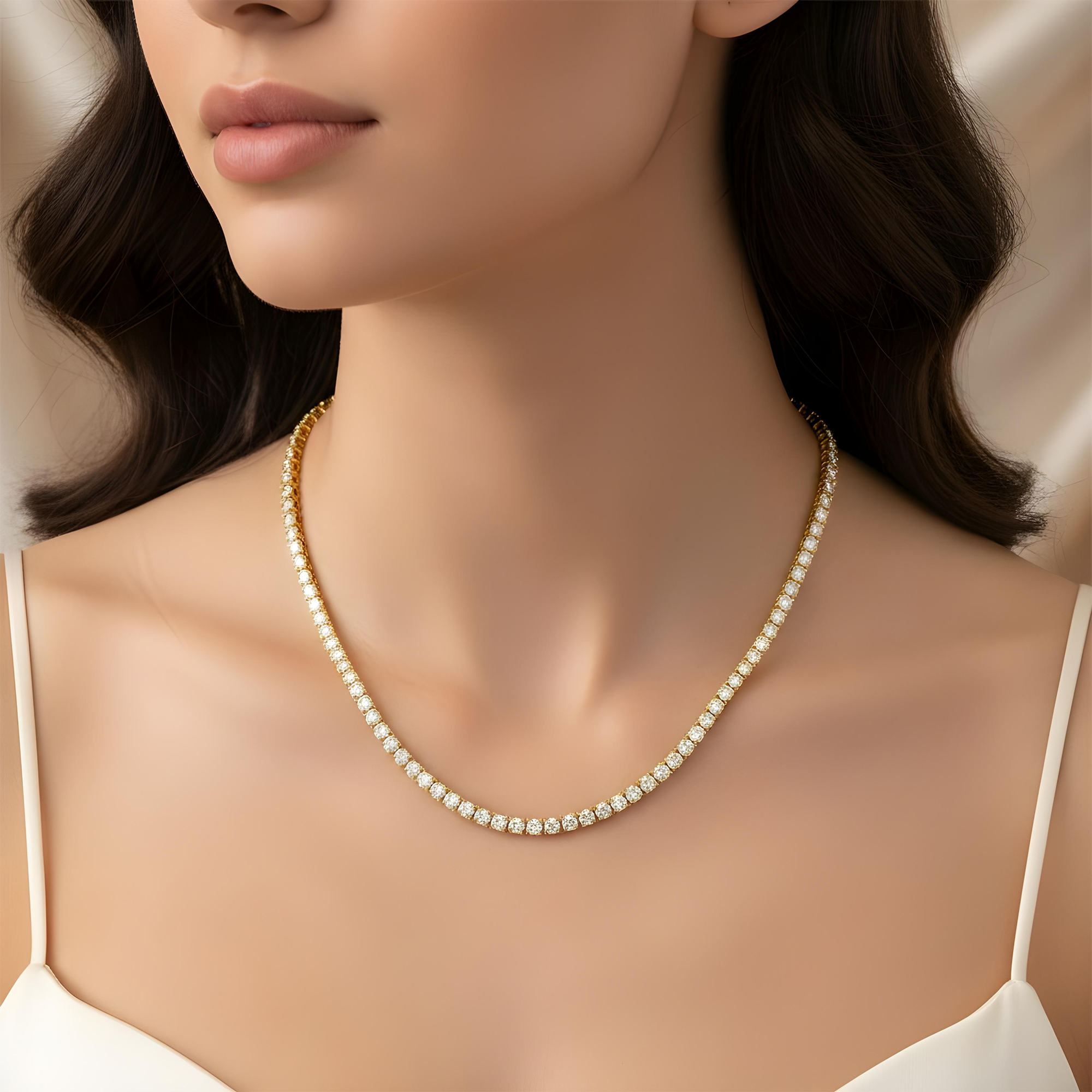 14K Rose Gold Round Diamond Tennis Chain 37.10ct
