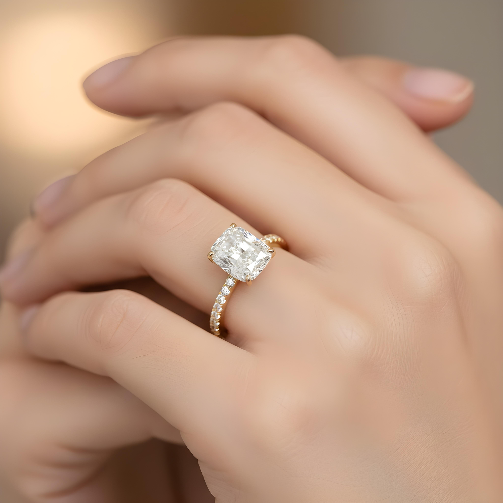 GIA 18K White Gold 3.01ct Cushion Cut Diamond Engagement Ring 3.55ctw