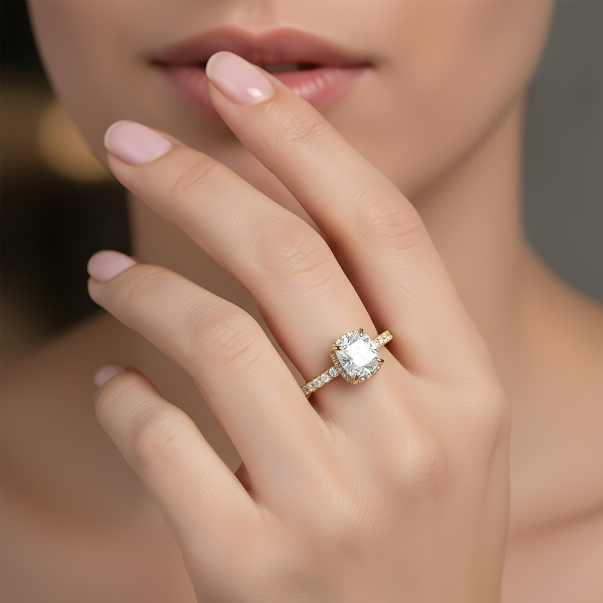 GIA 18K White Gold 2.01ct Cushion Cut Diamond Engagement Ring 2.43ctw