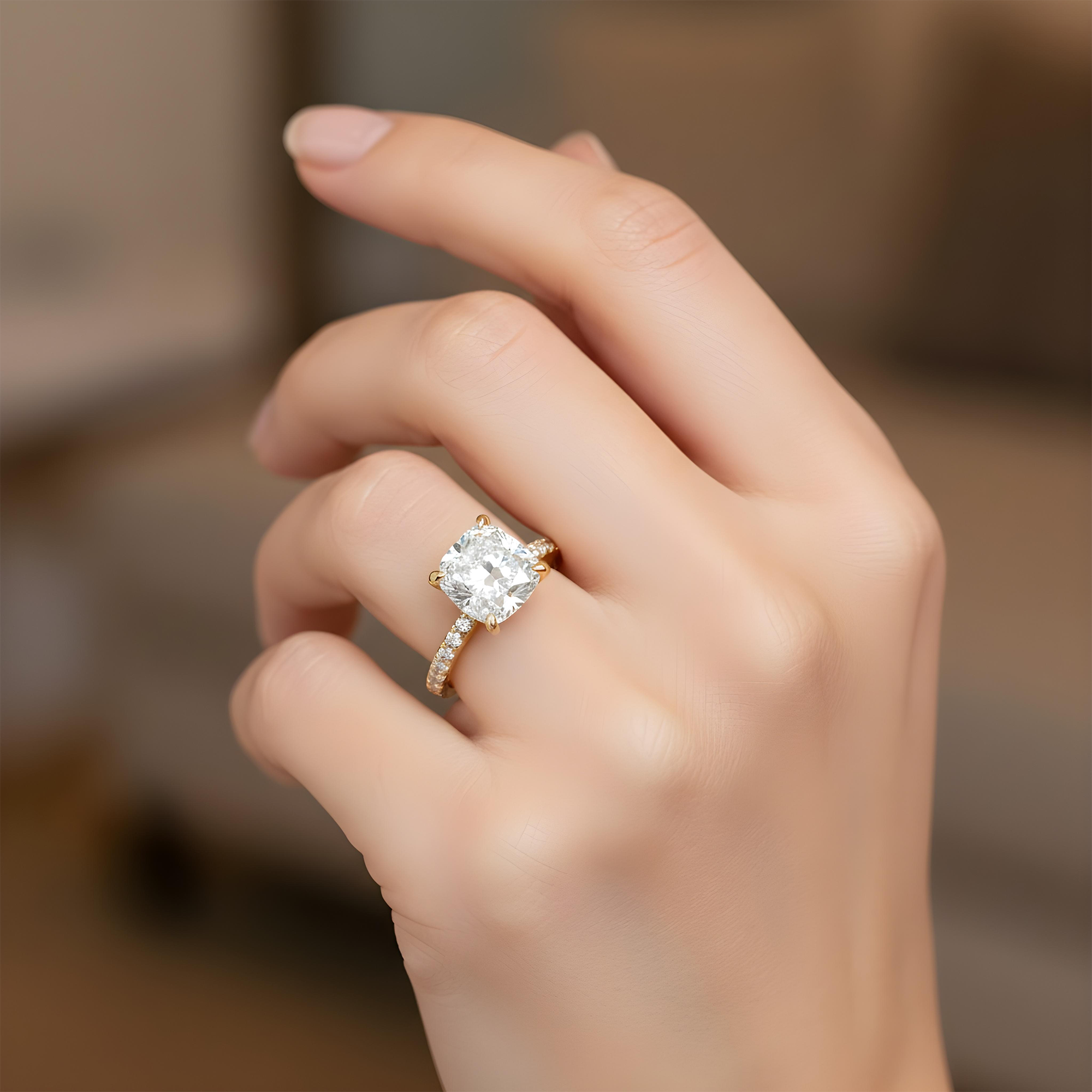 GIA 18K White Gold 5.01ct Cushion Cut Diamond Engagement Ring 5.41ctw