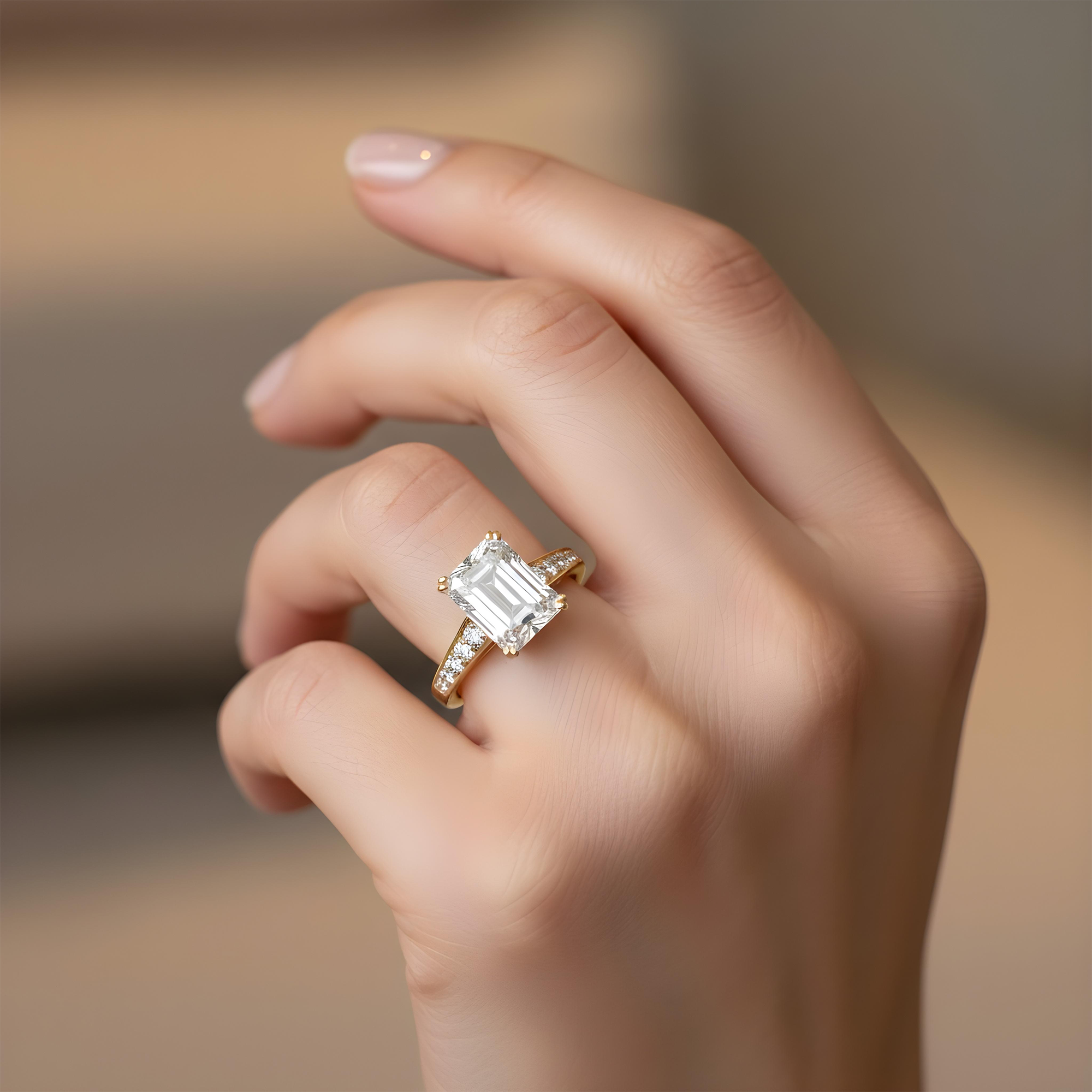GIA 18K White Gold 5.01ct Emerald Cut Diamond Engagement Rings 5.51ctw