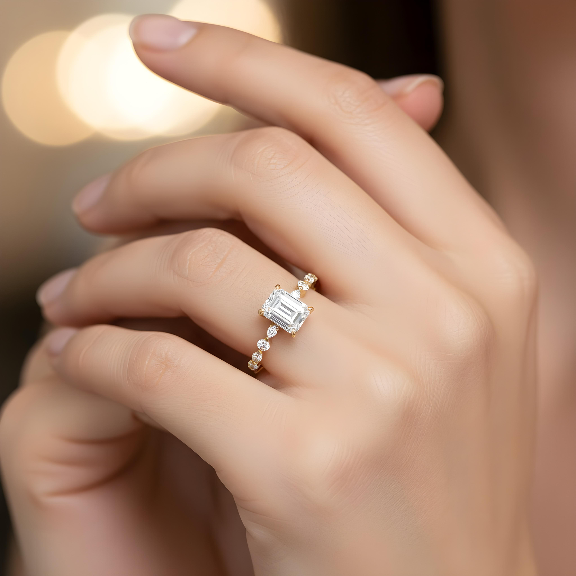 GIA 18K White Gold 3.01ct Emerald Cut Diamond Engagement Ring 3.93ctw