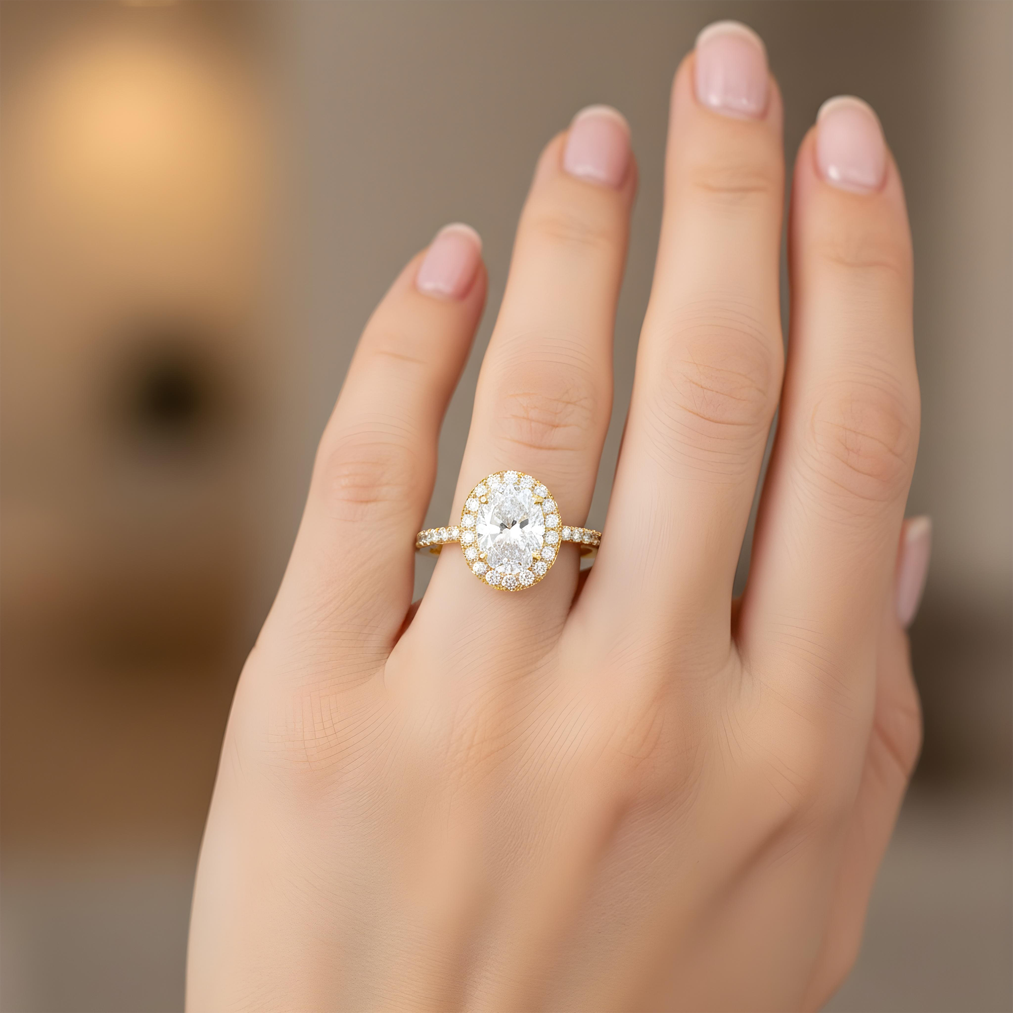 GIA 18K White Gold 1.50ct Oval Cut Diamond Engagement Ring W/ Halo 2.22ctw