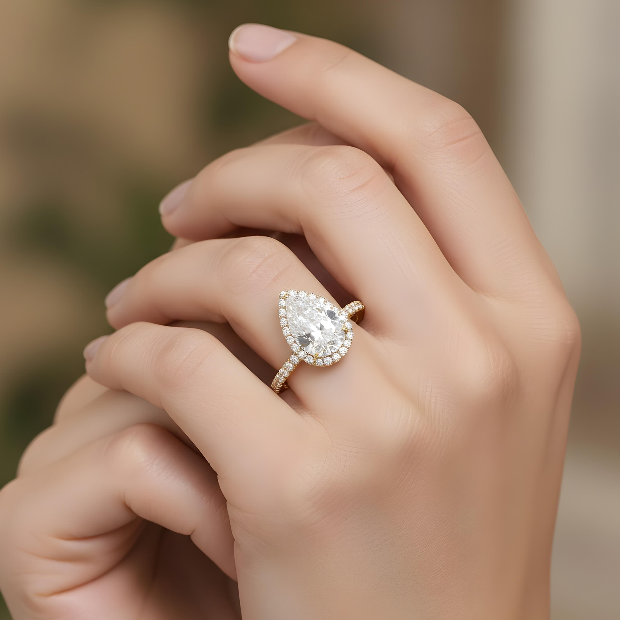 GIA Platinum 3ct Pear Cut Diamond Engagement Ring 3.92ctw