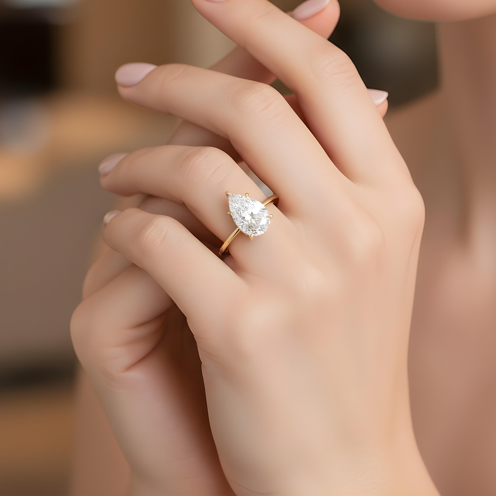 GIA 18K White Gold Solitaire 3.91ct Pear Cut Diamond Engagement Ring 4.32ctw