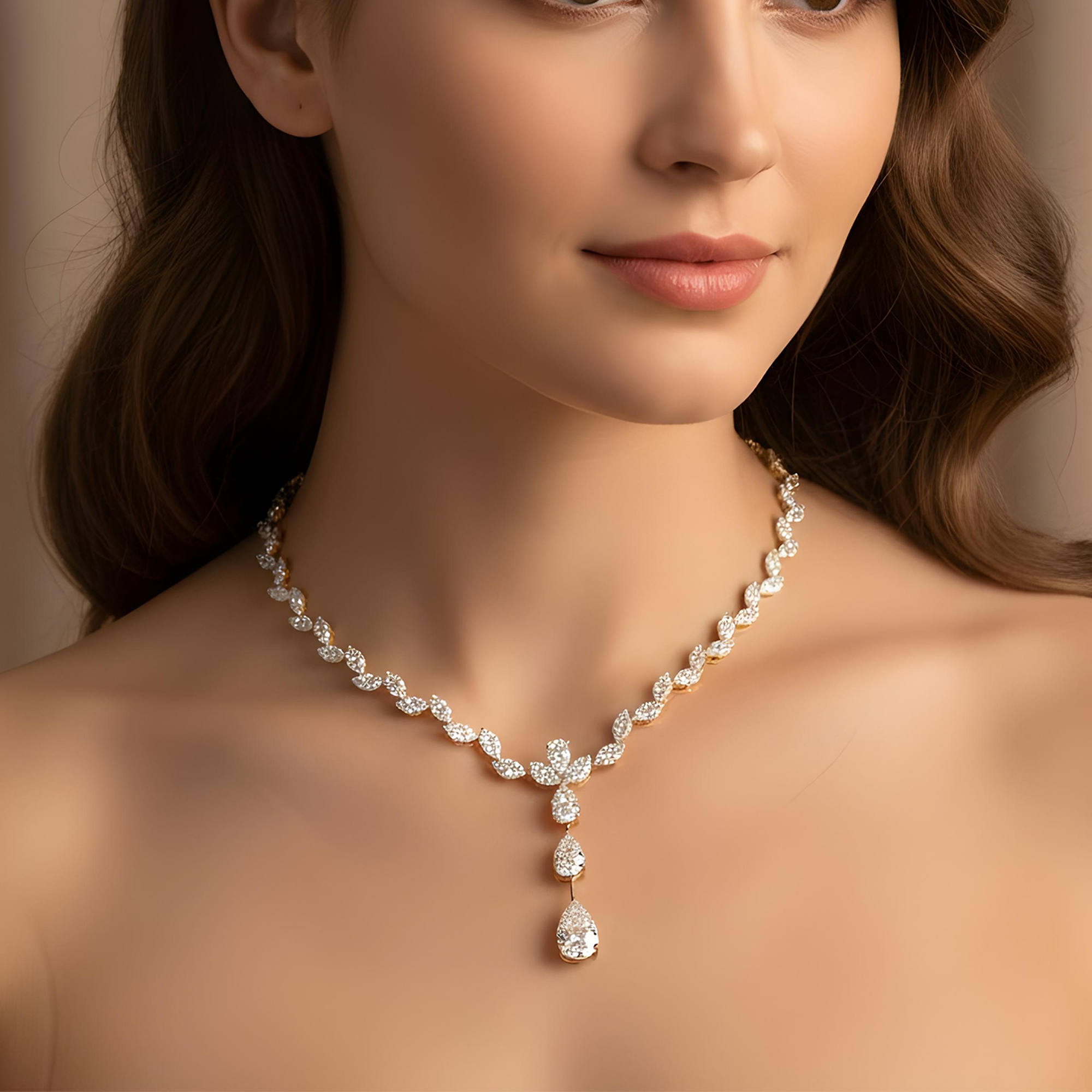18K White Gold Marquise & Pear Cut Diamond Drop Necklace 40.36ct
