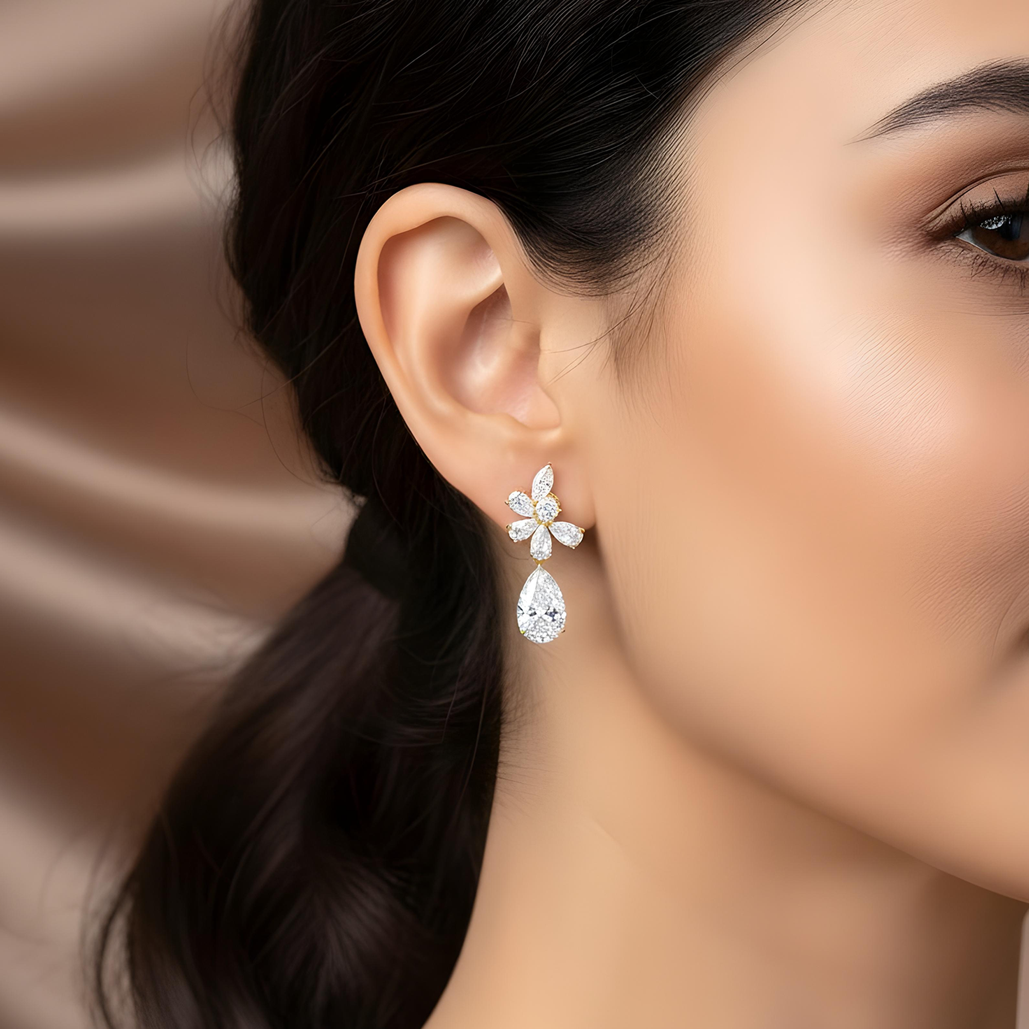 18K White Gold Pear & Marquise Cut Diamond Drop Earrings 17.36ctw