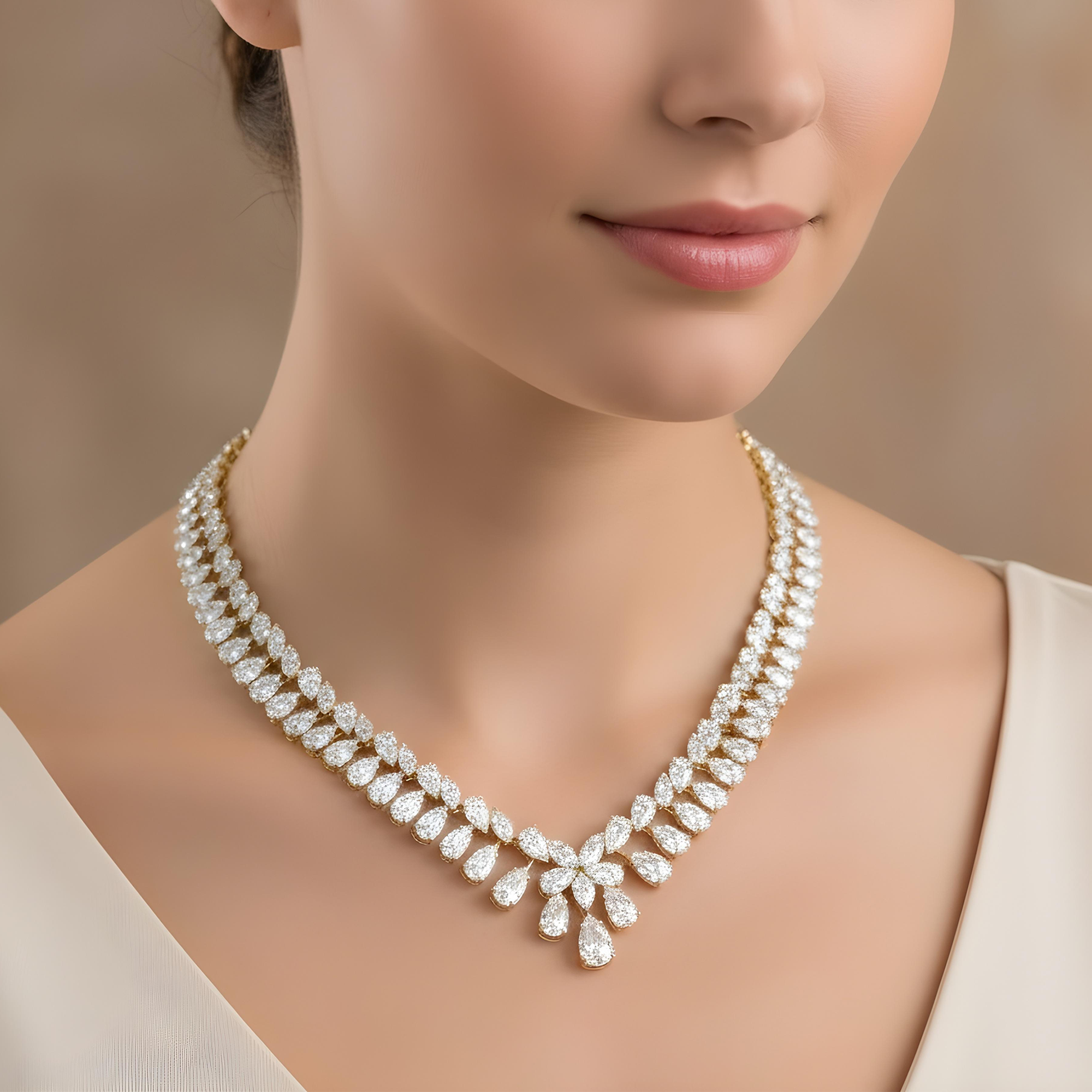 18K White Gold Pear & Marquise Cut Diamond Necklace 109.97ct