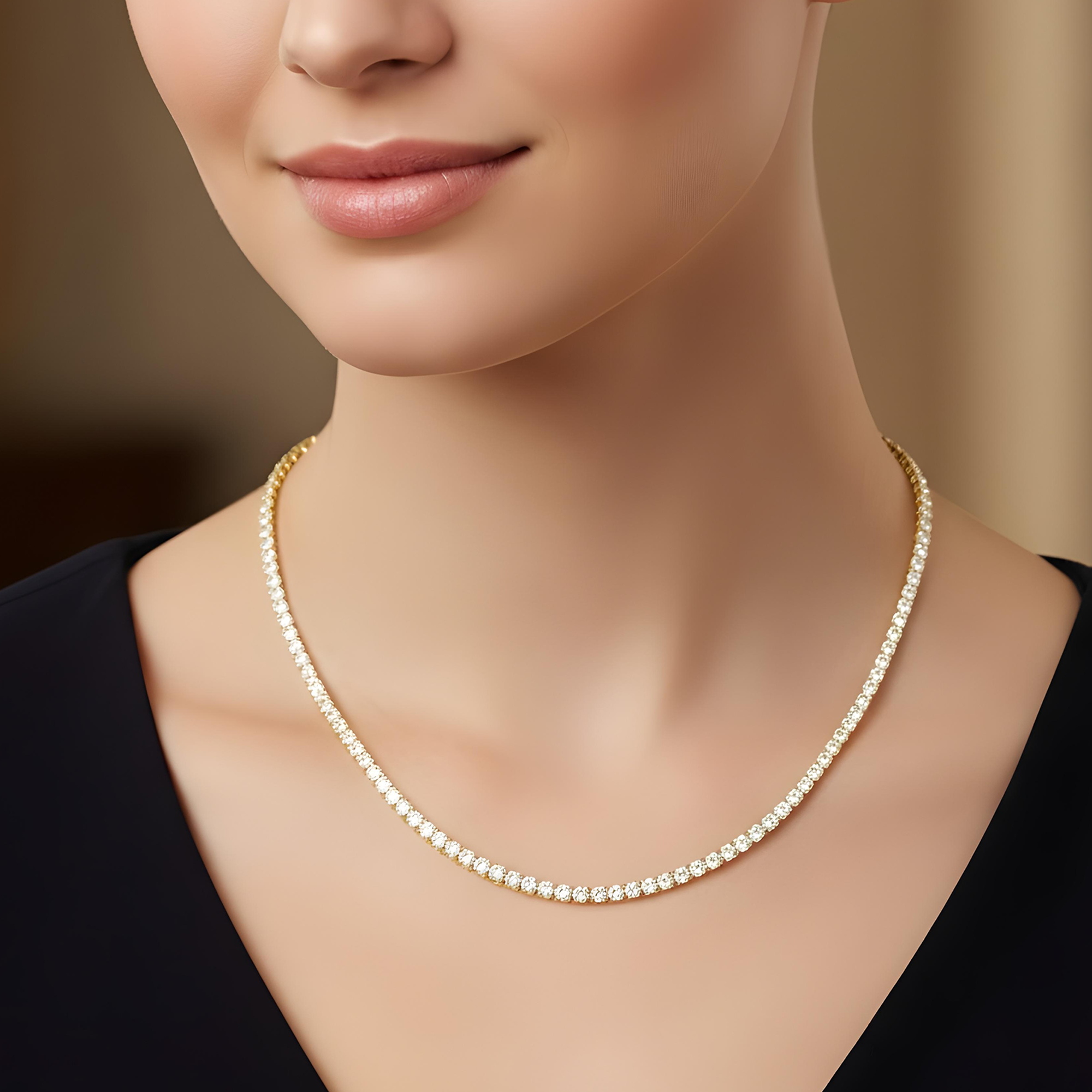 14K White Gold Round Diamond Tennis Chain 18.35ct