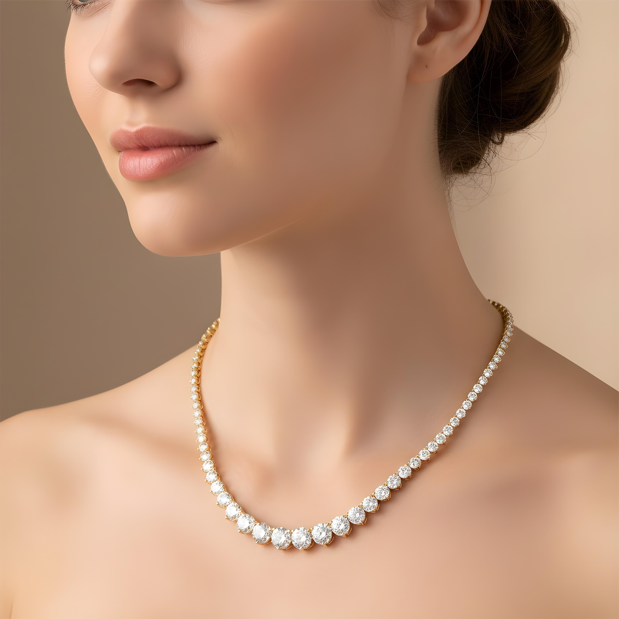 14K White Gold Graduated Round Diamond Tennis Chain 21.61ct