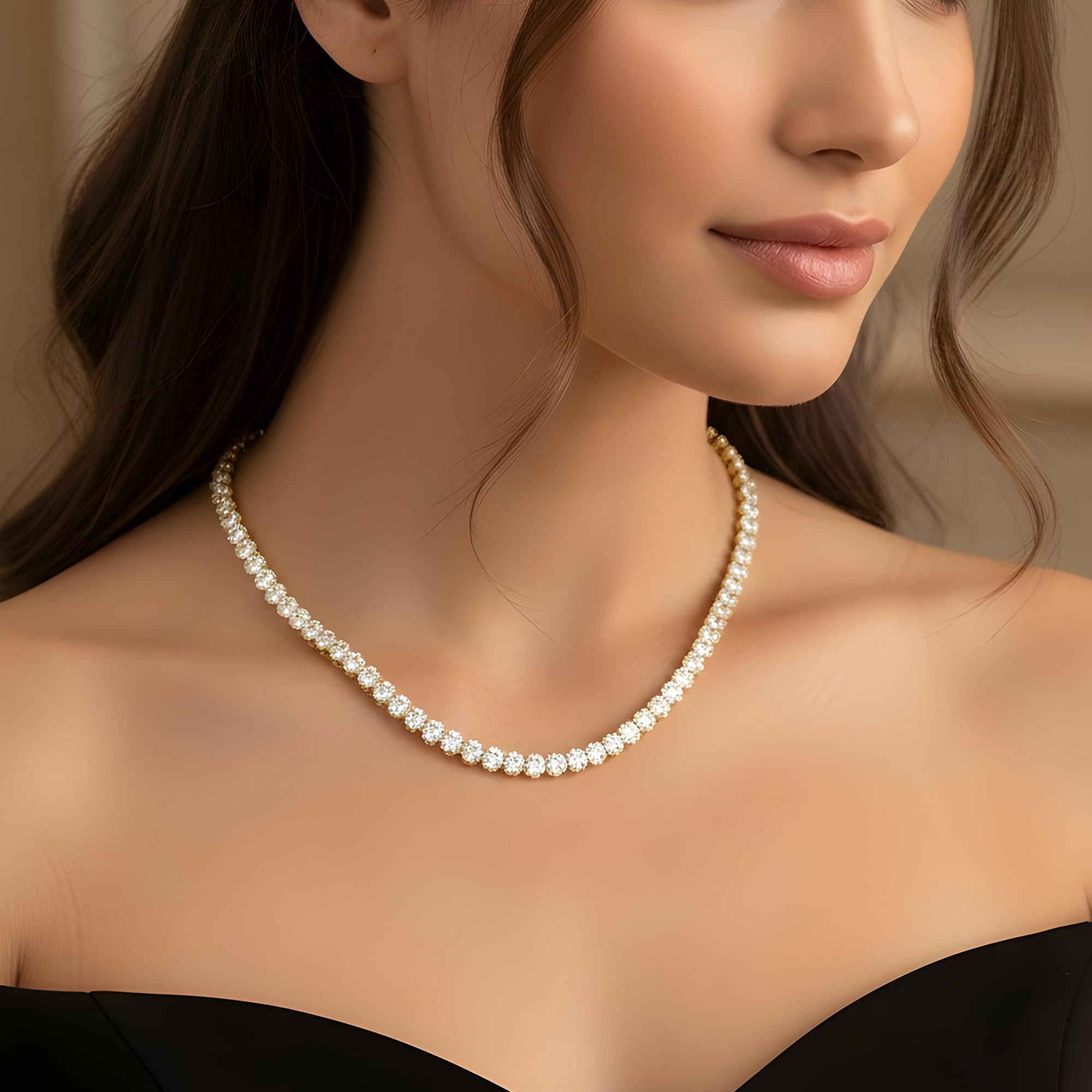 18K White Gold Full Oval Cut Diamond Tennis Chain 44.96ct