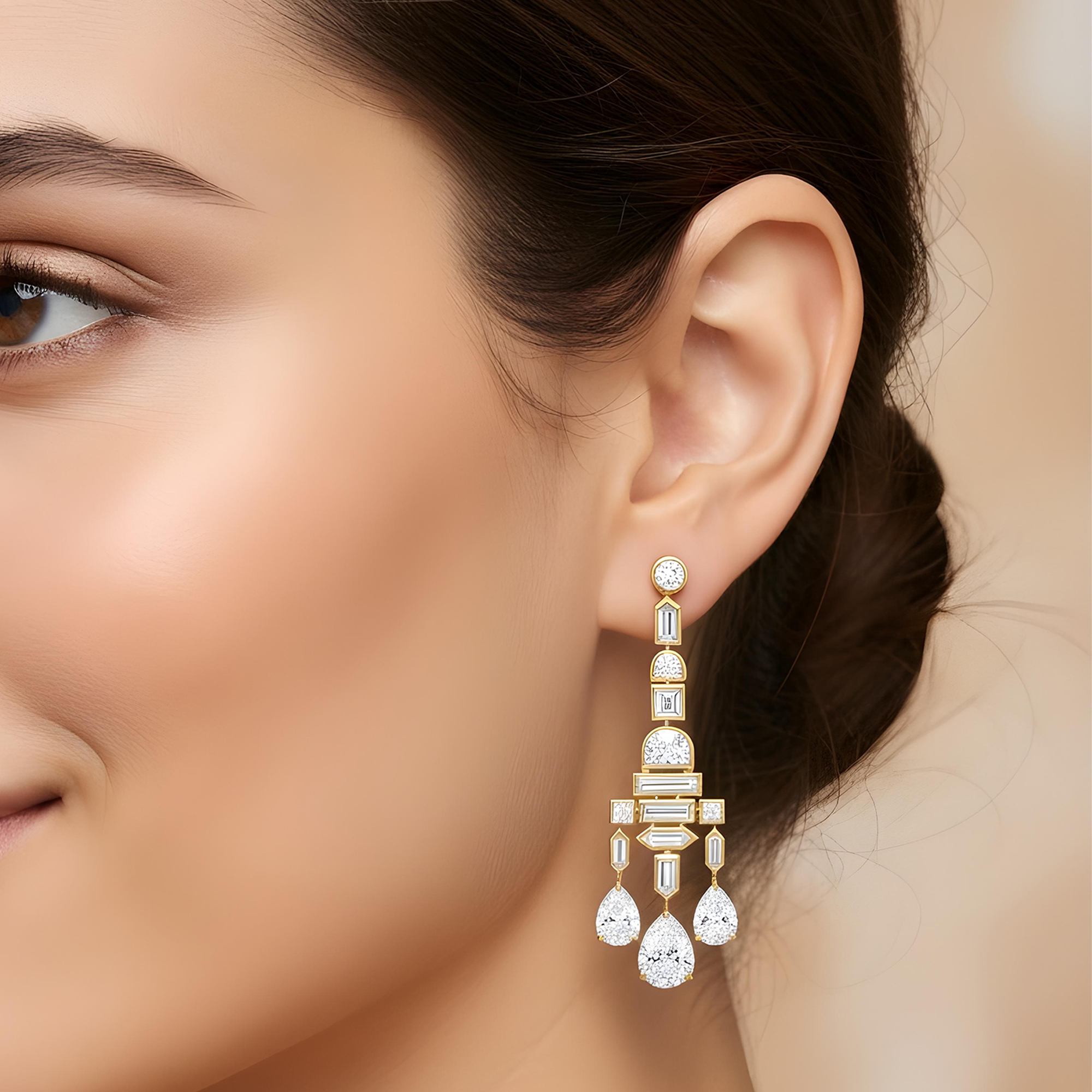 18K White Gold Antique Design Diamond Drop Earrings 20.92ctw