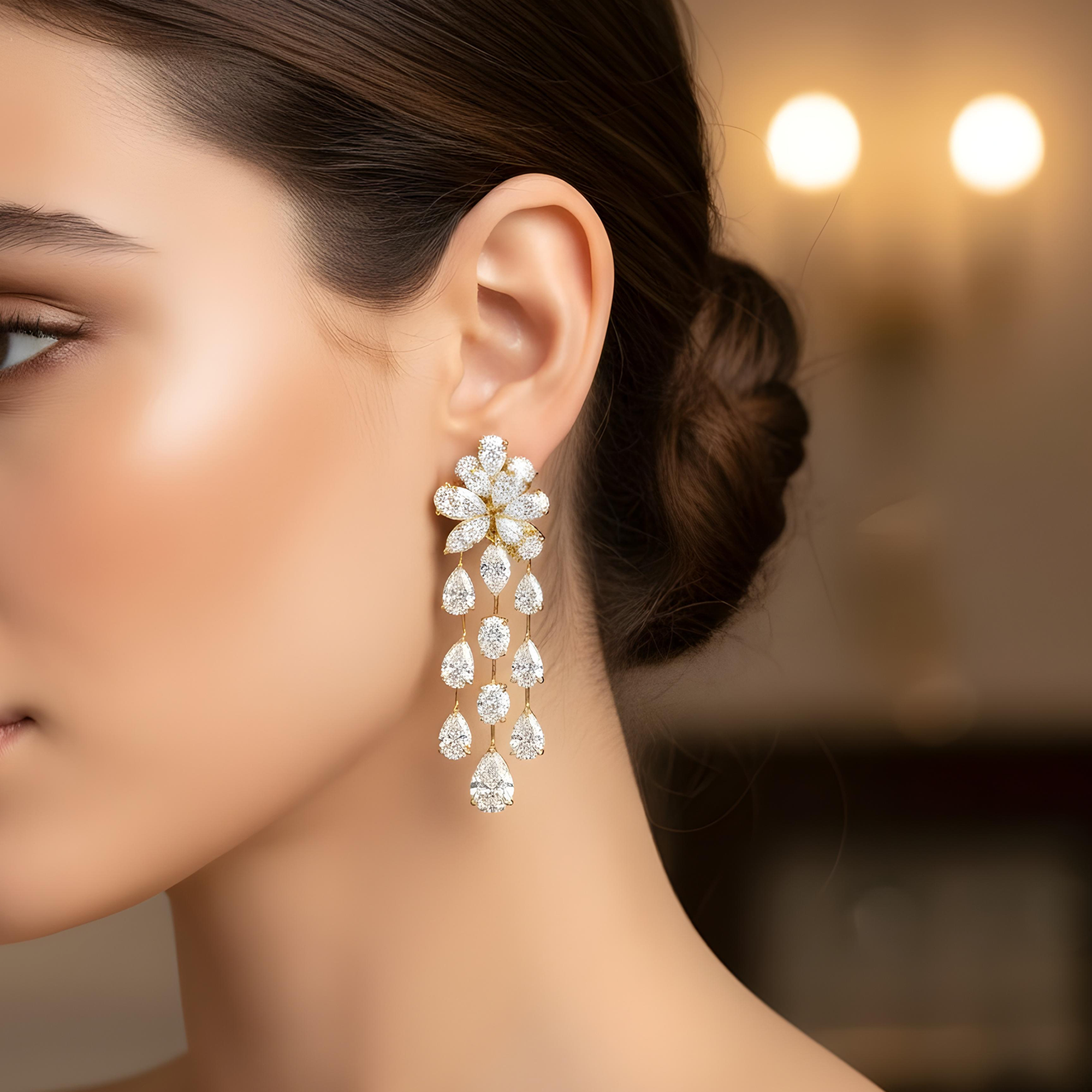 IGI 18K White Gold Mutli Cut Diamond Waterfall Drop Earrings 41.54ctw