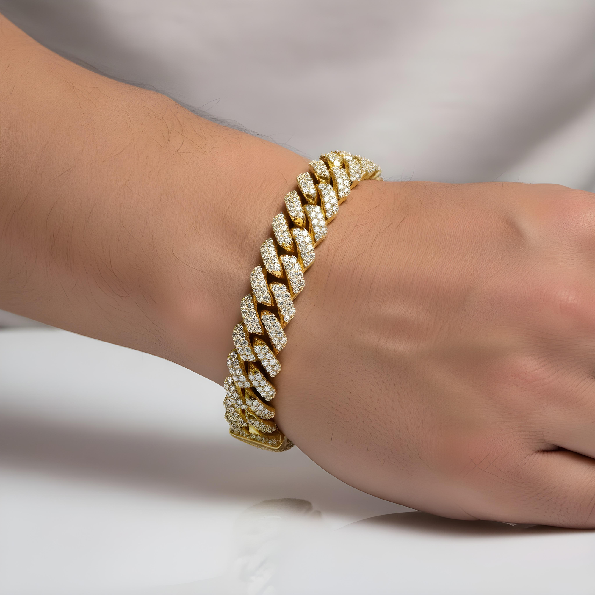 14K Rose Gold 12.5mm Round Diamond Cuban Link Bracelet 10.97ct