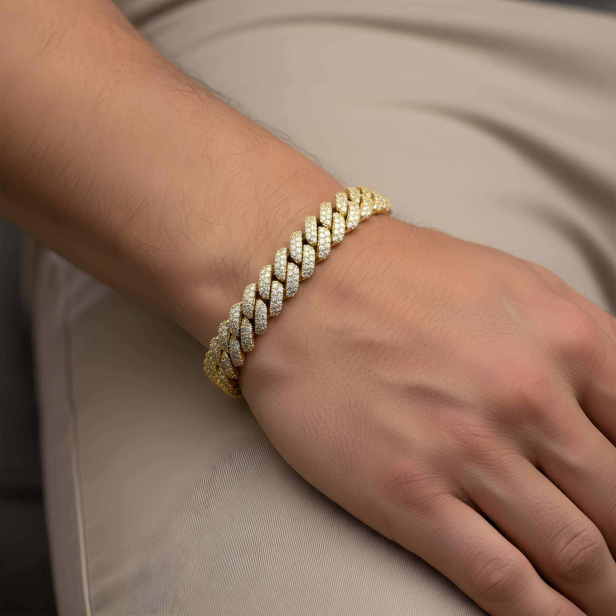14K White Gold 10mm Round Diamond Cuban Link Bracelet 7.0ct