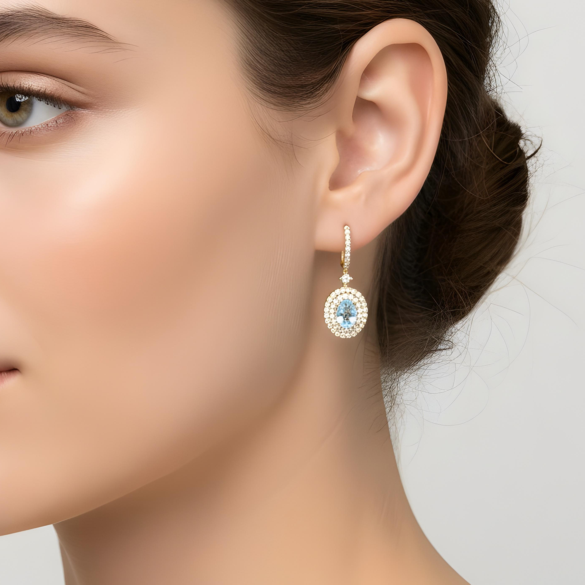 18K White Gold Oval Cut Fancy Vivid Blue Diamond Drop Earrings 3.29ctw