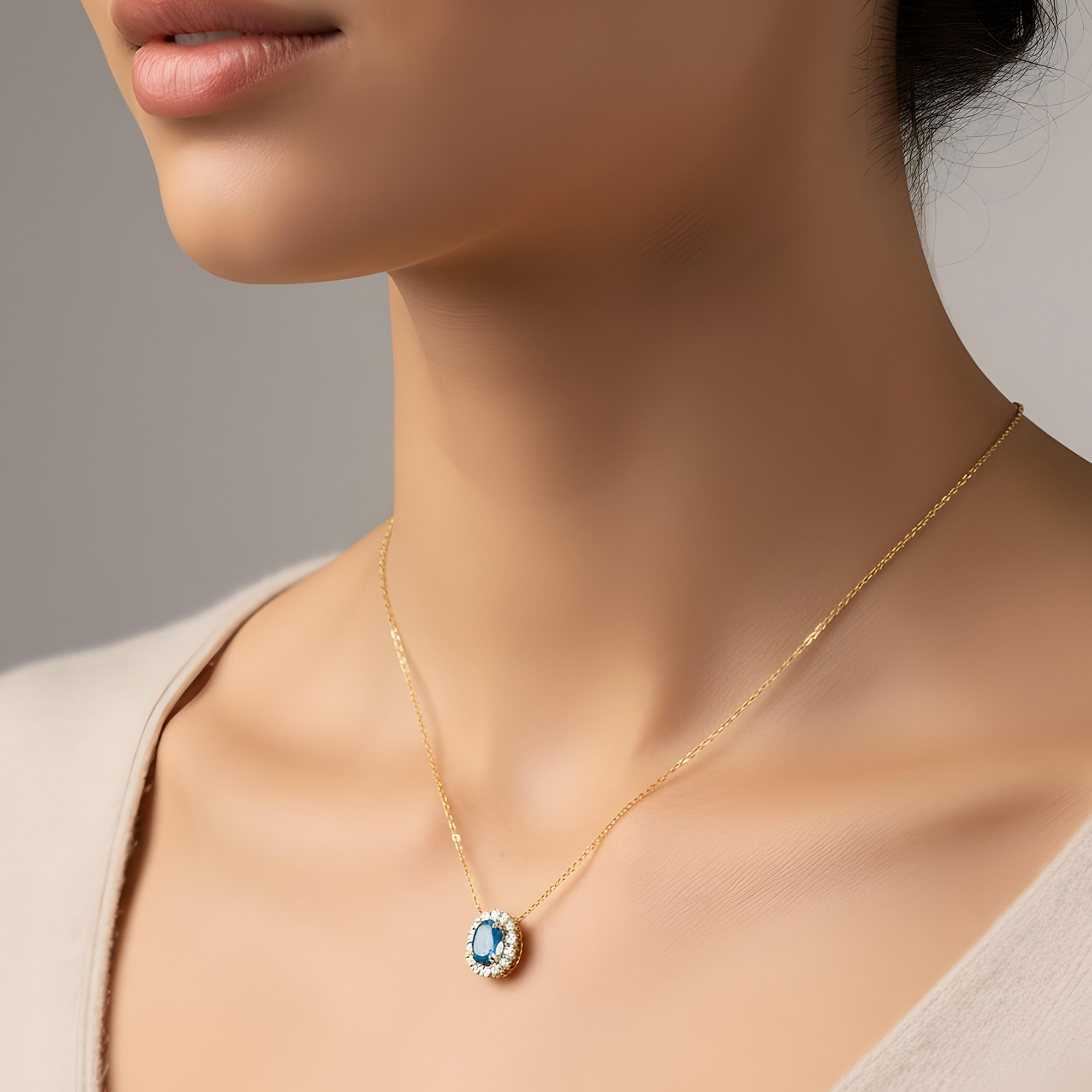 18K White Gold Oval Cut Fancy Vivid Blue Diamond Mini Pendant Necklace 1.38ctw