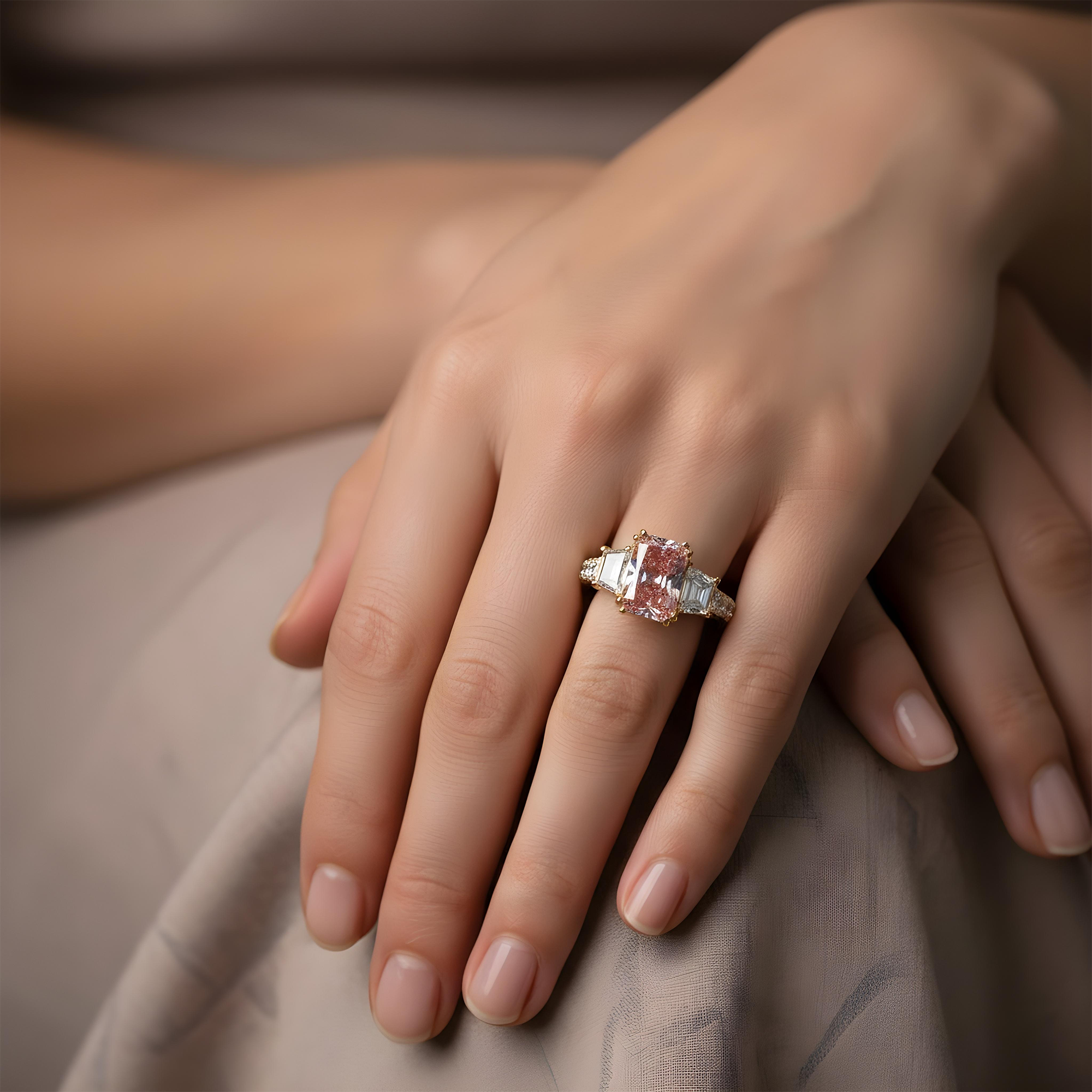 18K White Gold 3.26ct Radiant Cut Fancy Vivid Pink Diamond Ring 5.76ctw