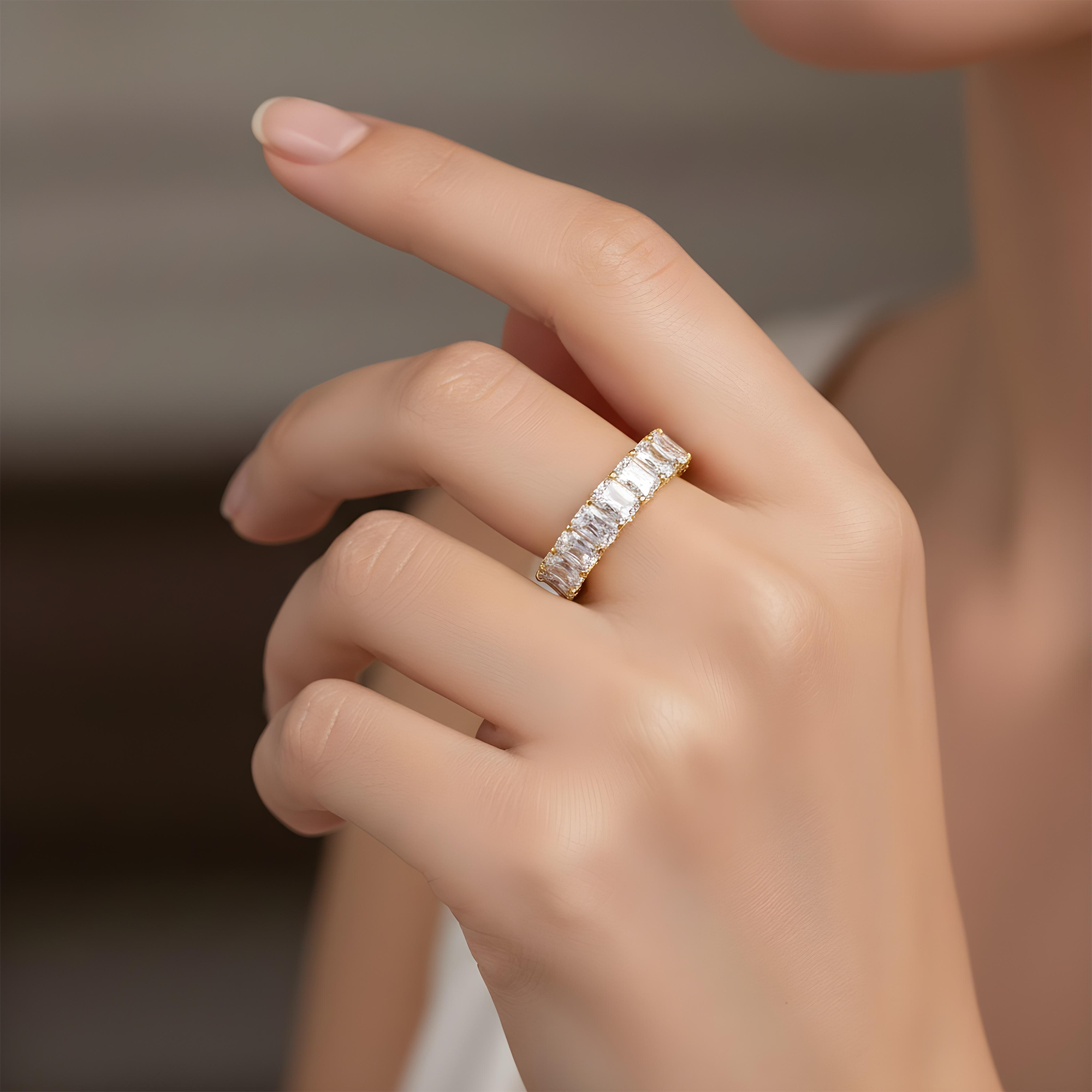 18K White Gold Radiant Cut Diamond Eternity Ring w/ Encrusted Setting 8.65ct (size 6)