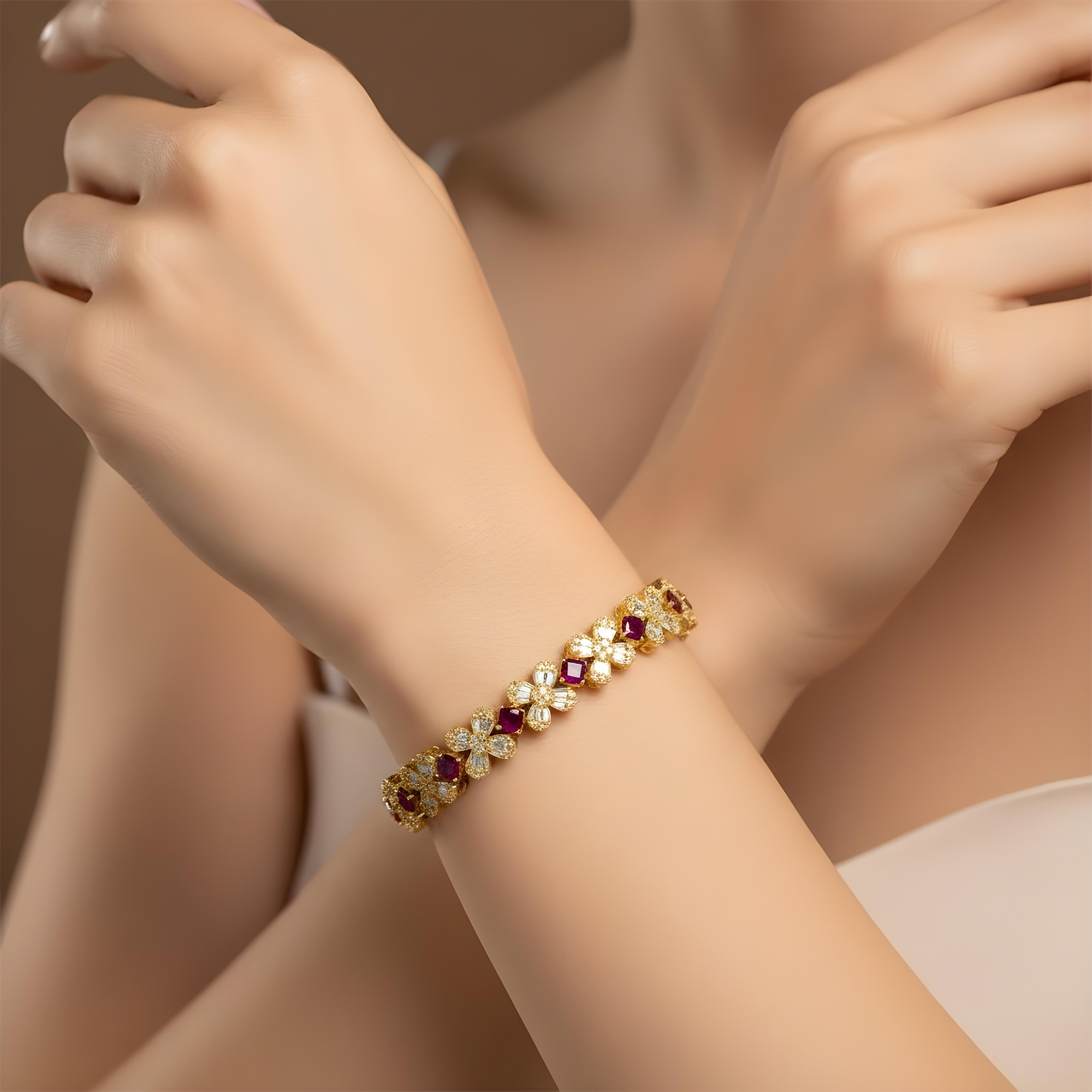 14K White Gold Asscher Cut Ruby & Diamond Bracelet 5.60ctw