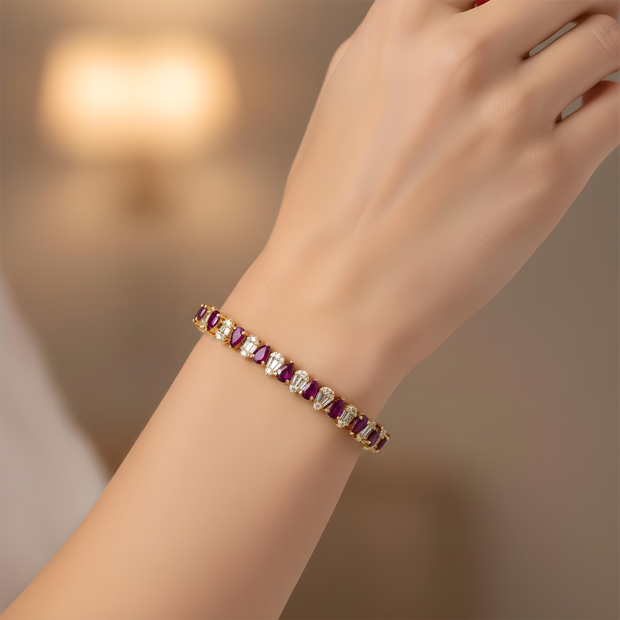 14K White Gold Pear Cut Ruby & Diamond Tennis Bracelet 12.67ctw