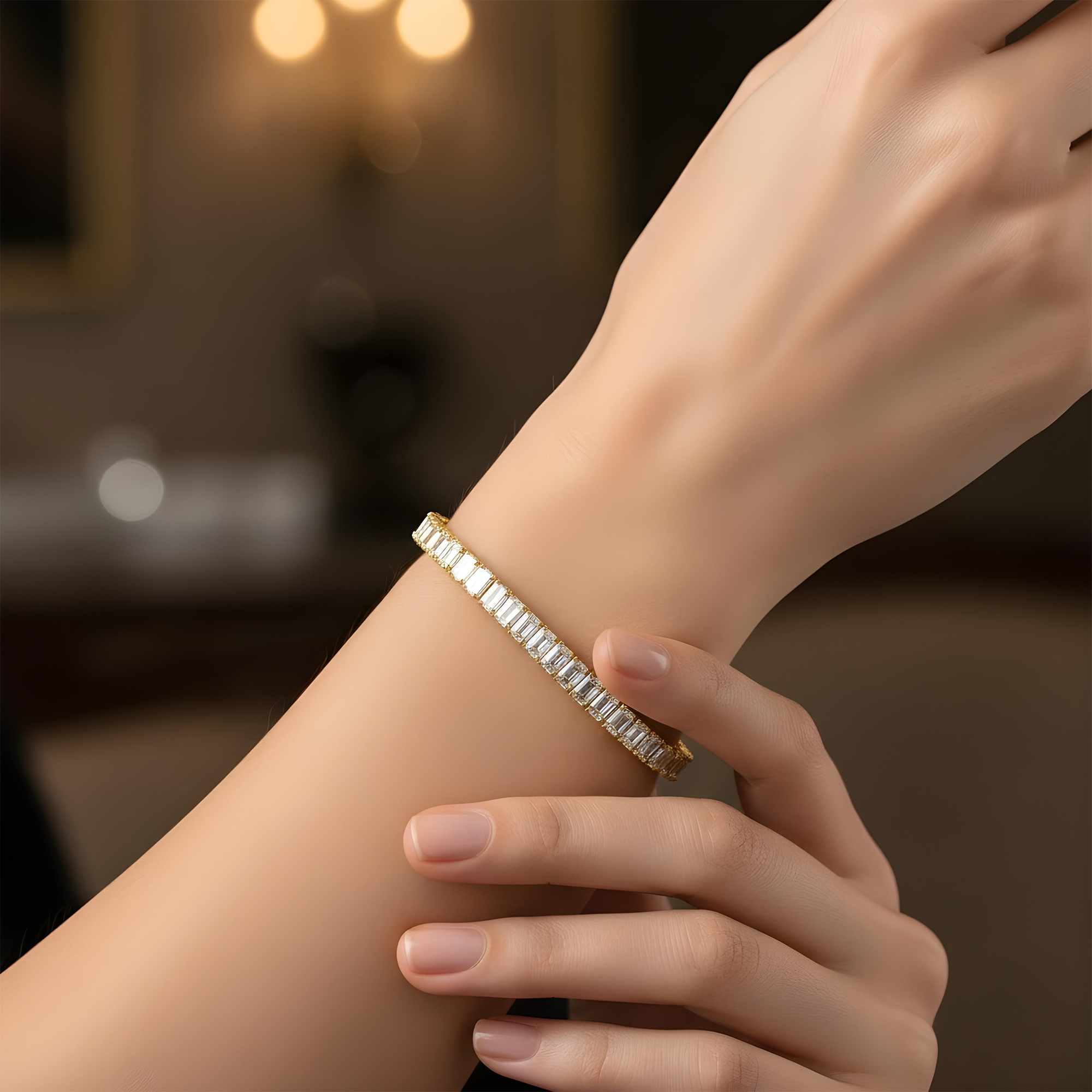 14K White Gold Emerald Cut Dimond Tennis Bracelet 19.43ct