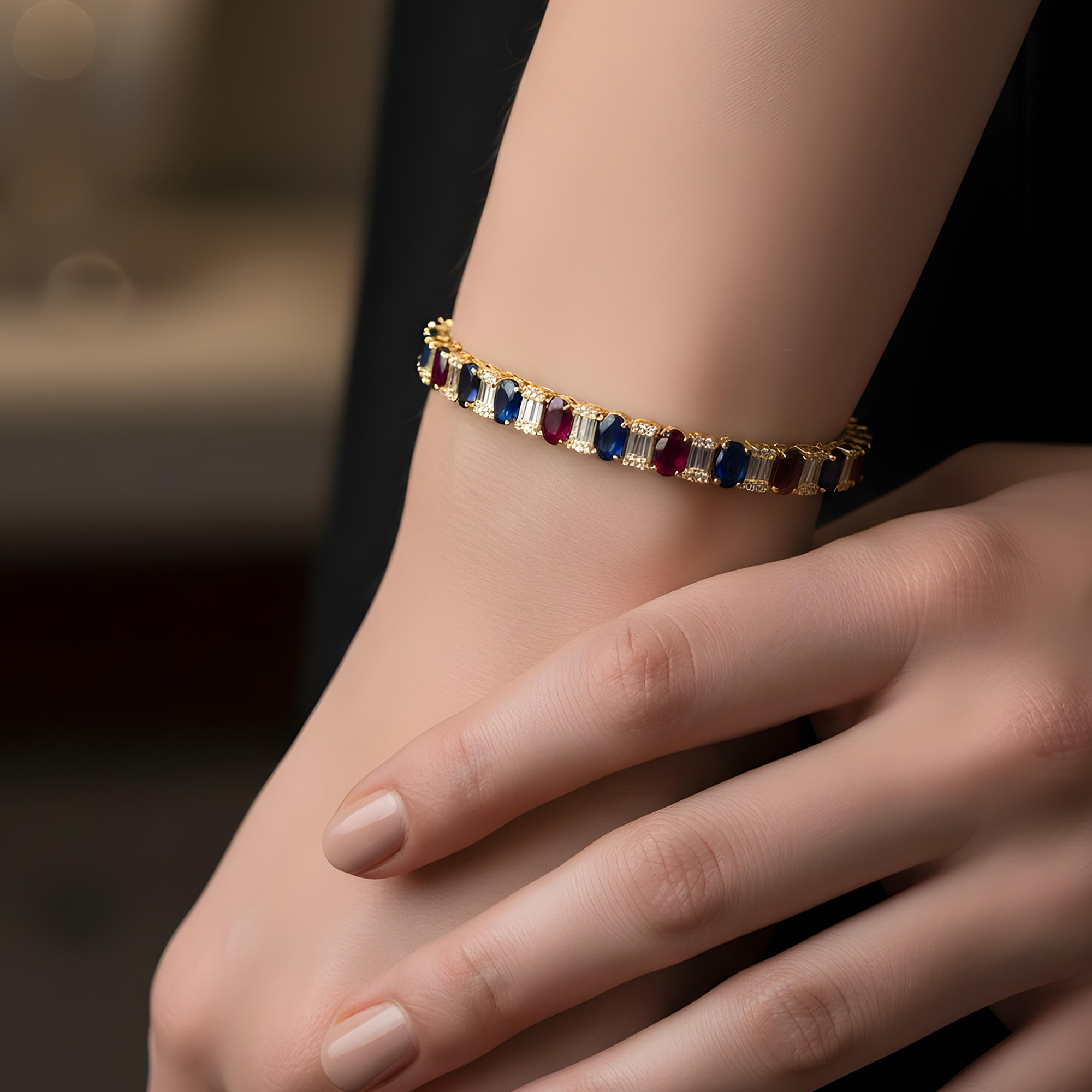 14K White Gold Sapphire/Ruby Gemstone & Diamond Bracelet 15.65ctw