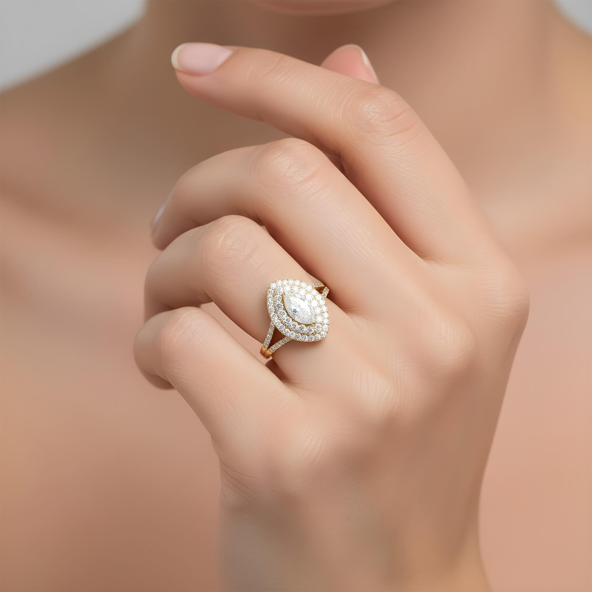 14K Rose Gold 1.52ct Marquise Cut Diamond Engagement Ring 2.75ctw