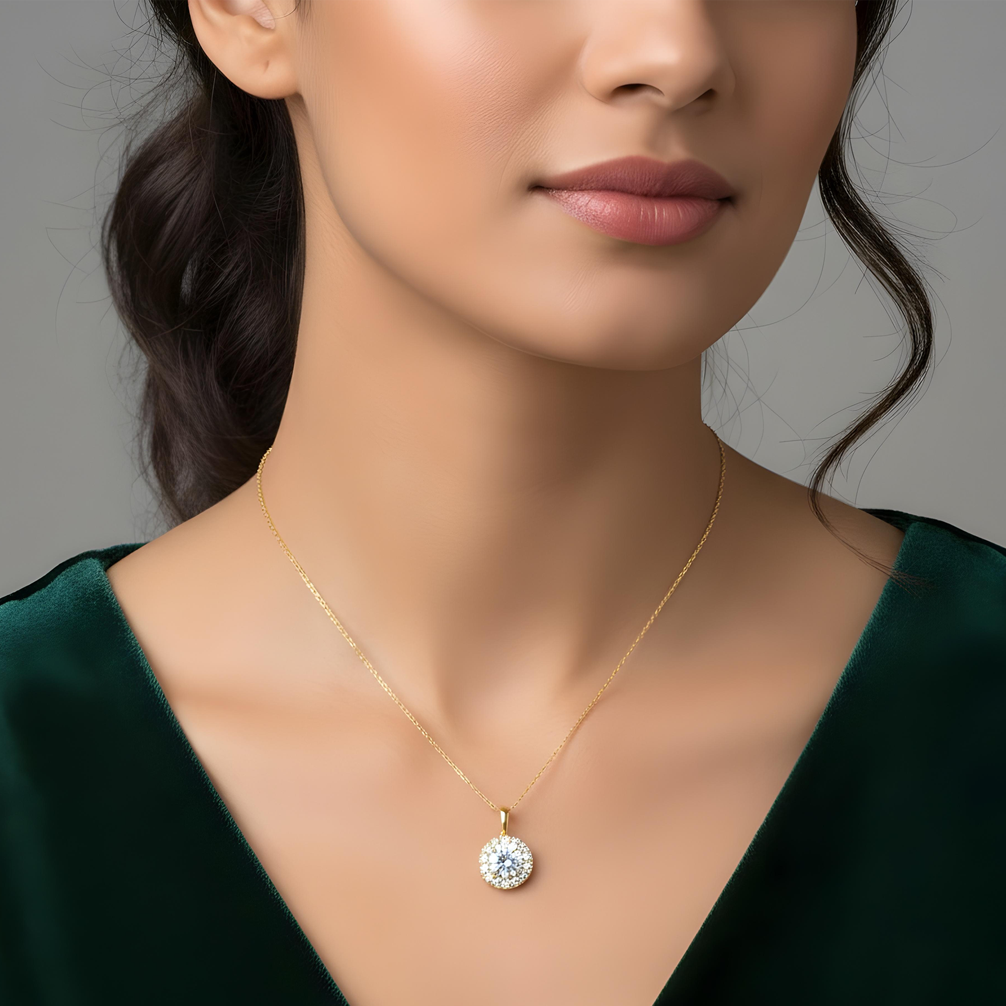 14K & 18K White Gold Round Diamond Pendant & Chain Necklace 2.07ct