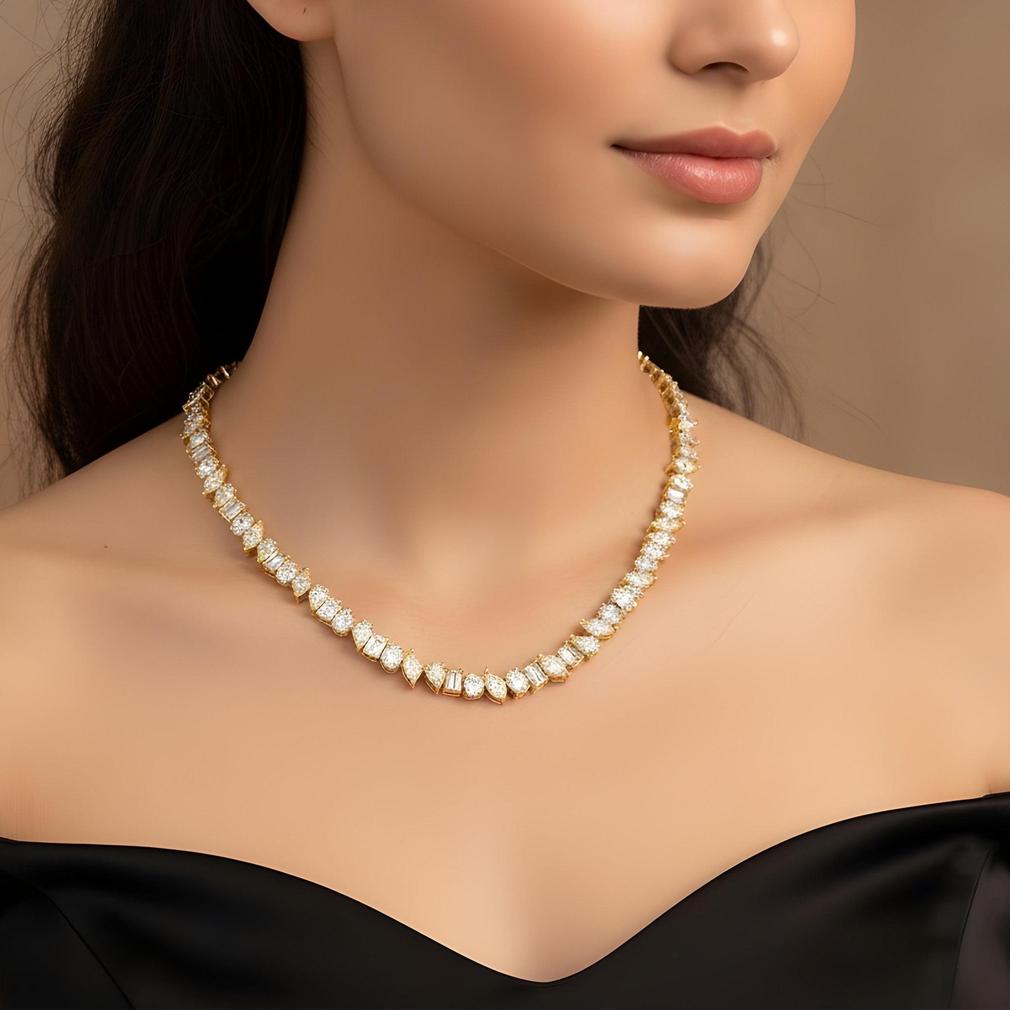 14K White Gold Multi Cut Diamond Necklace 31.28ct