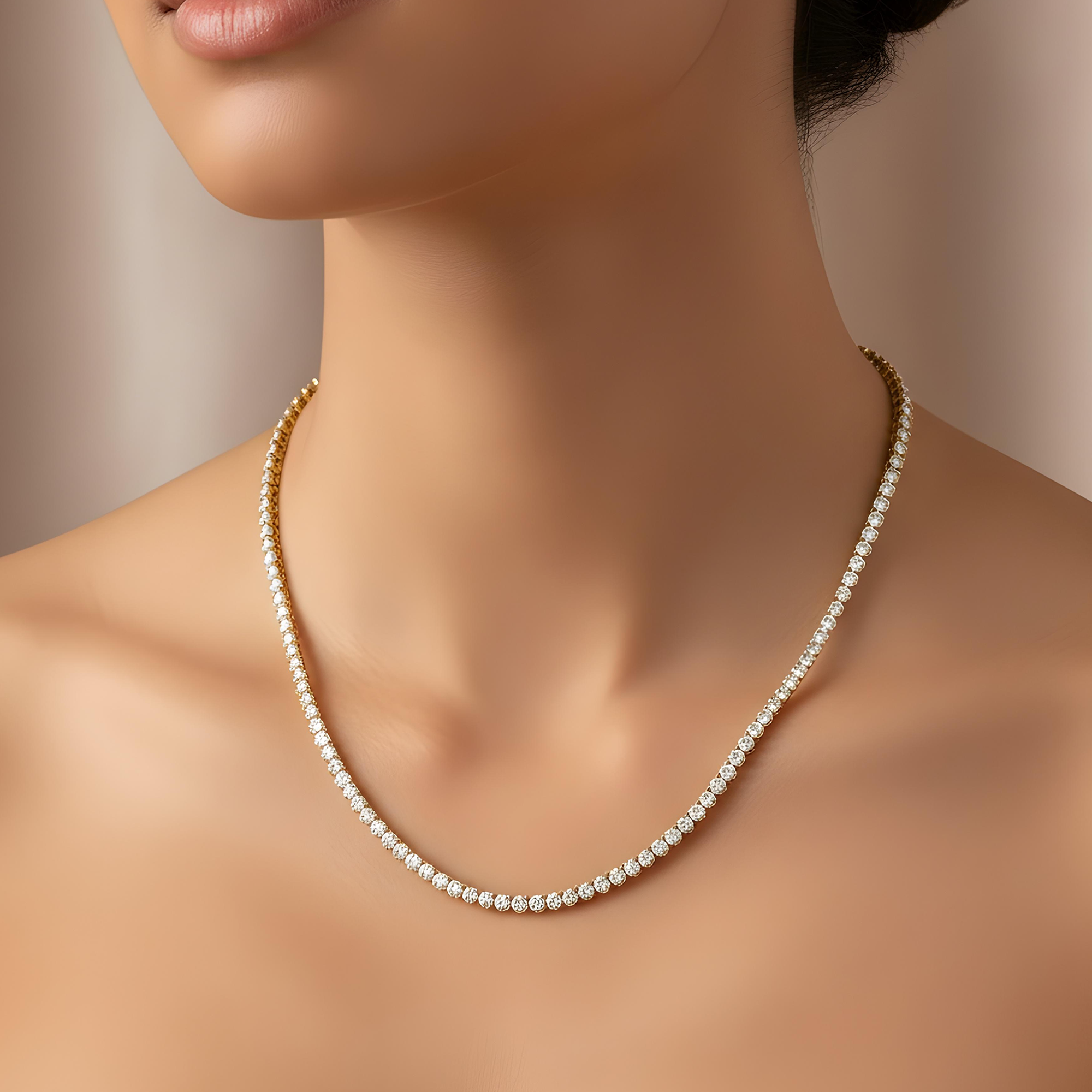White Gold 3-Prong Round Diamond Tennis Chain 36.70ct