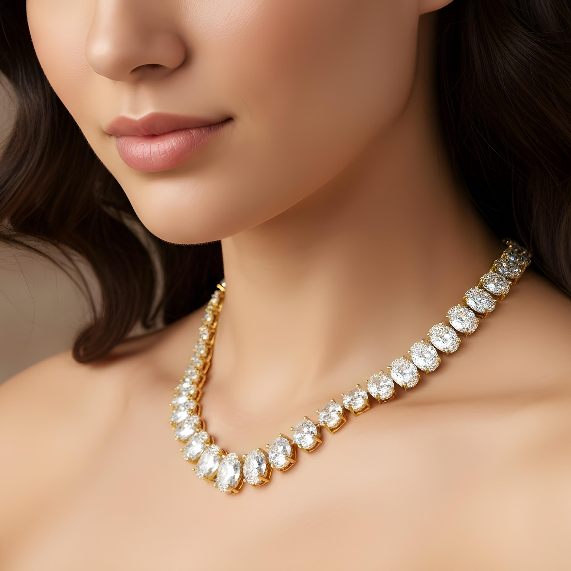 IGI Platinum Slightly Graduated Oval Diamond Tennis Chain 104ct