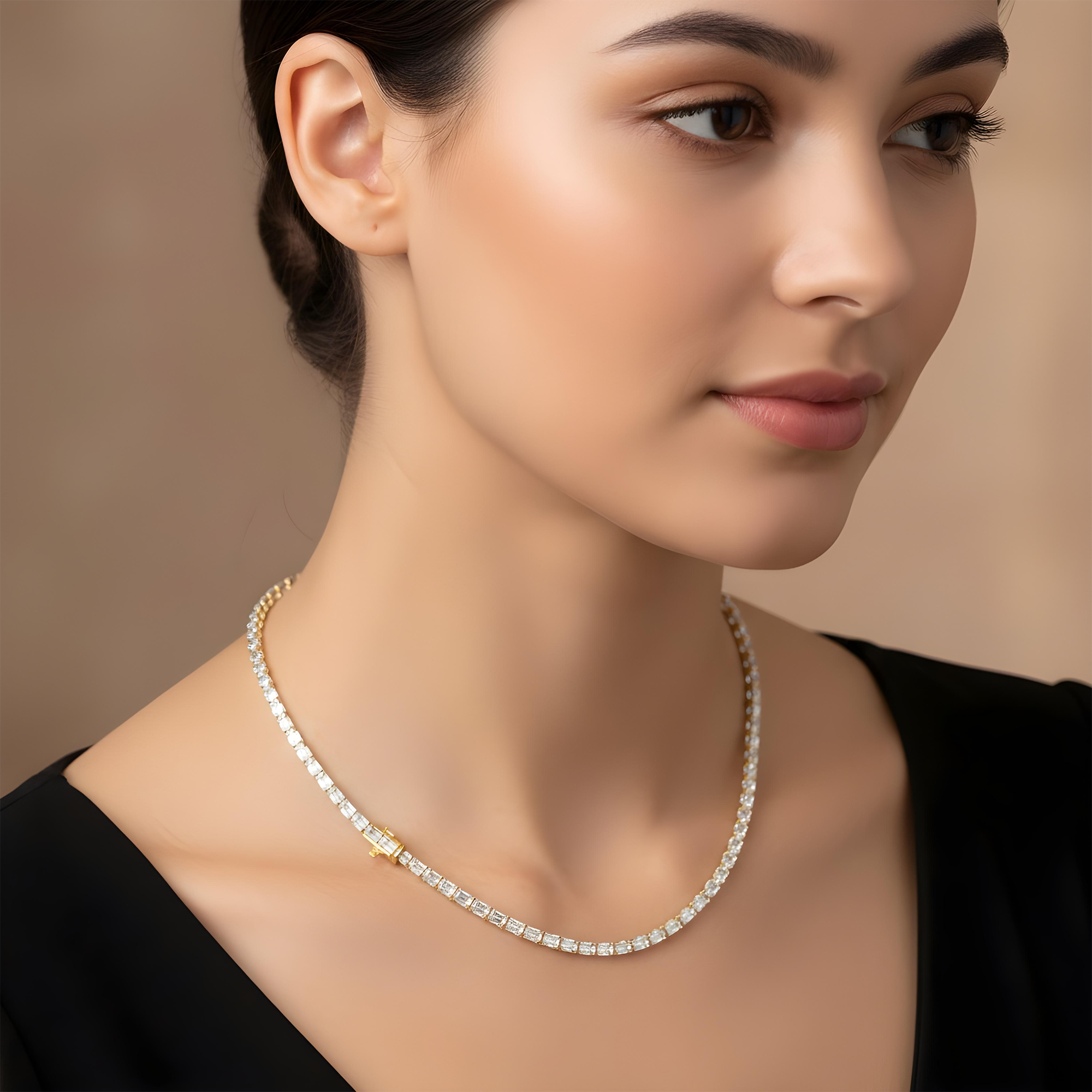14K White Gold Emerald Cut Diamond Tennis Chain 16.19ct