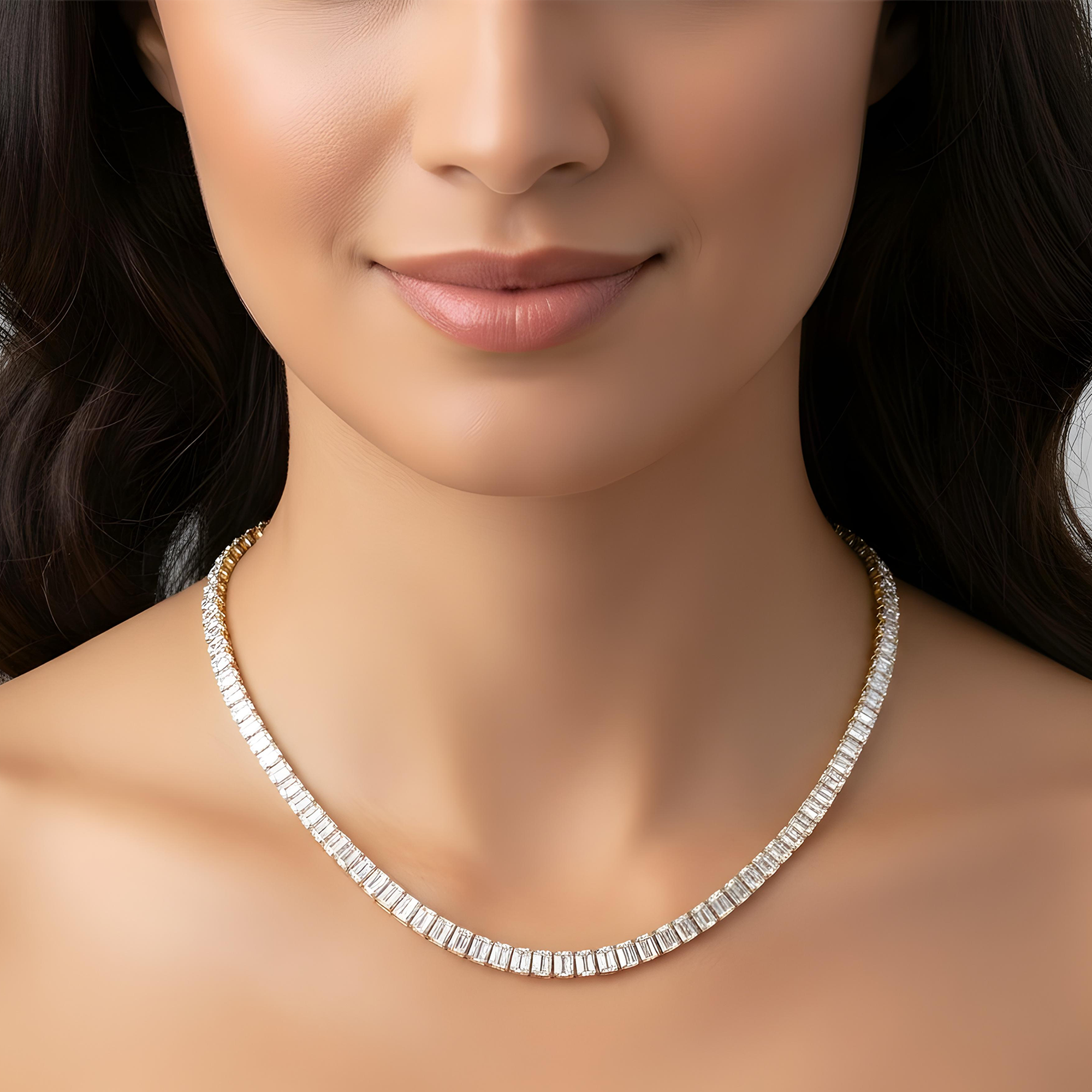 14K White Gold Emerald Cut Diamond Tennis Chain 21.04ct