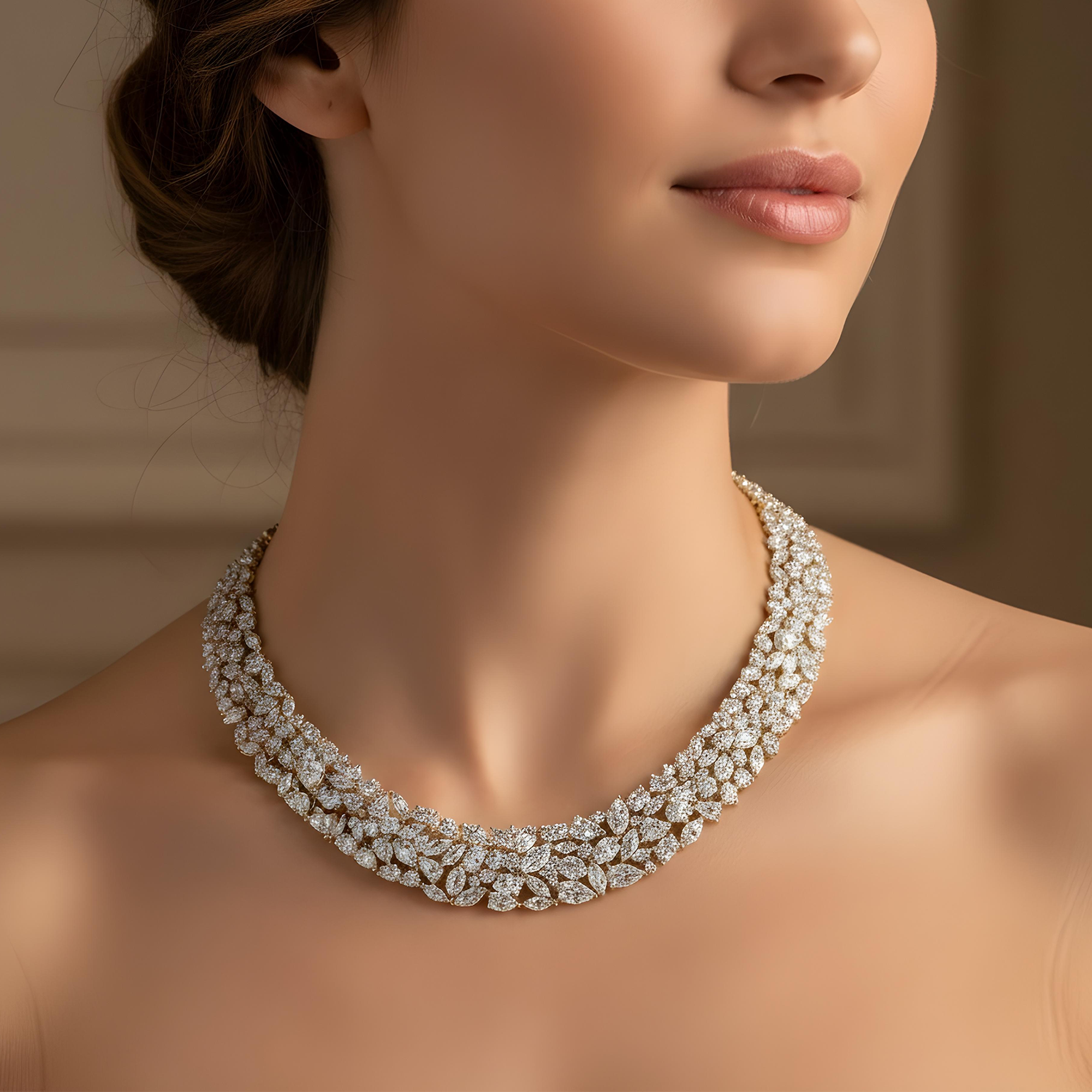 14K White Gold Multi Cut Diamond Necklace 57.13ct (1 of 3 matching set)
