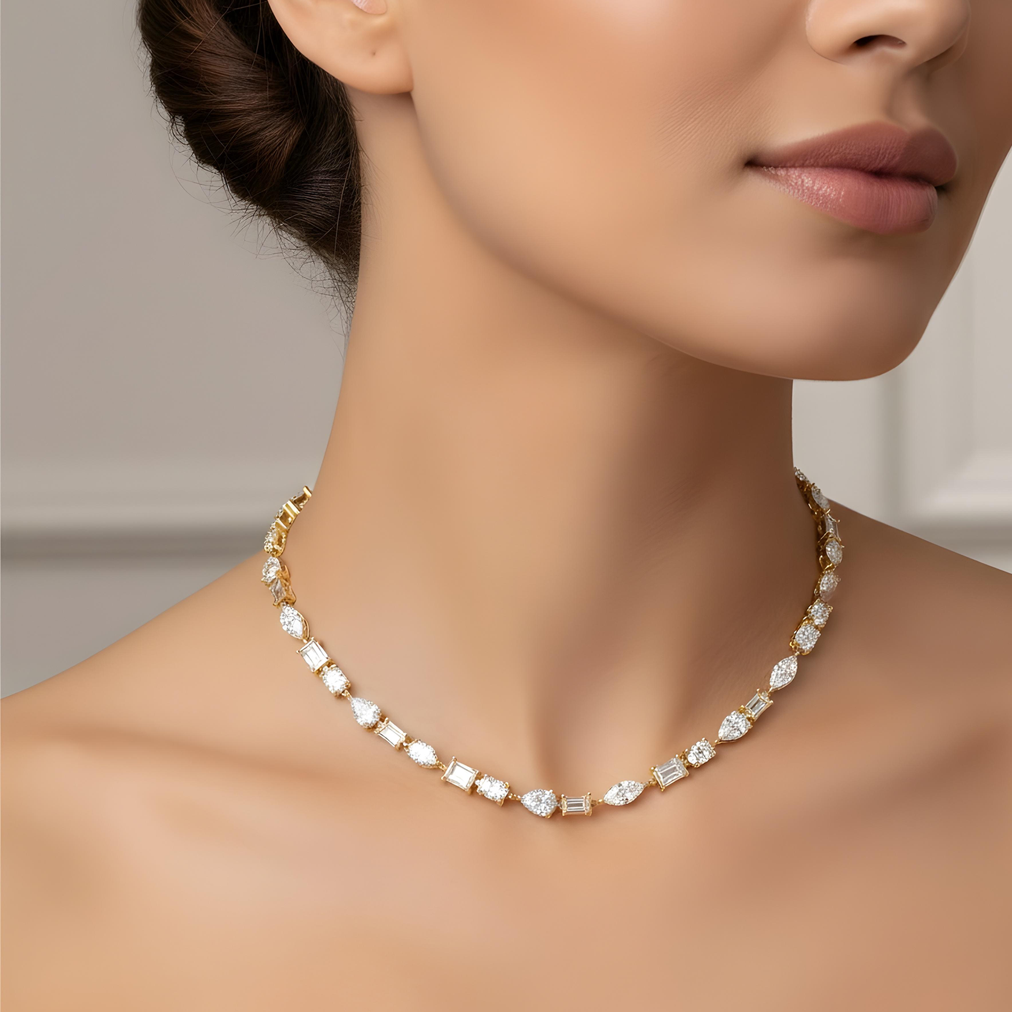14K White Gold Multi-Cut Diamond Tennis Necklace 31.91ct