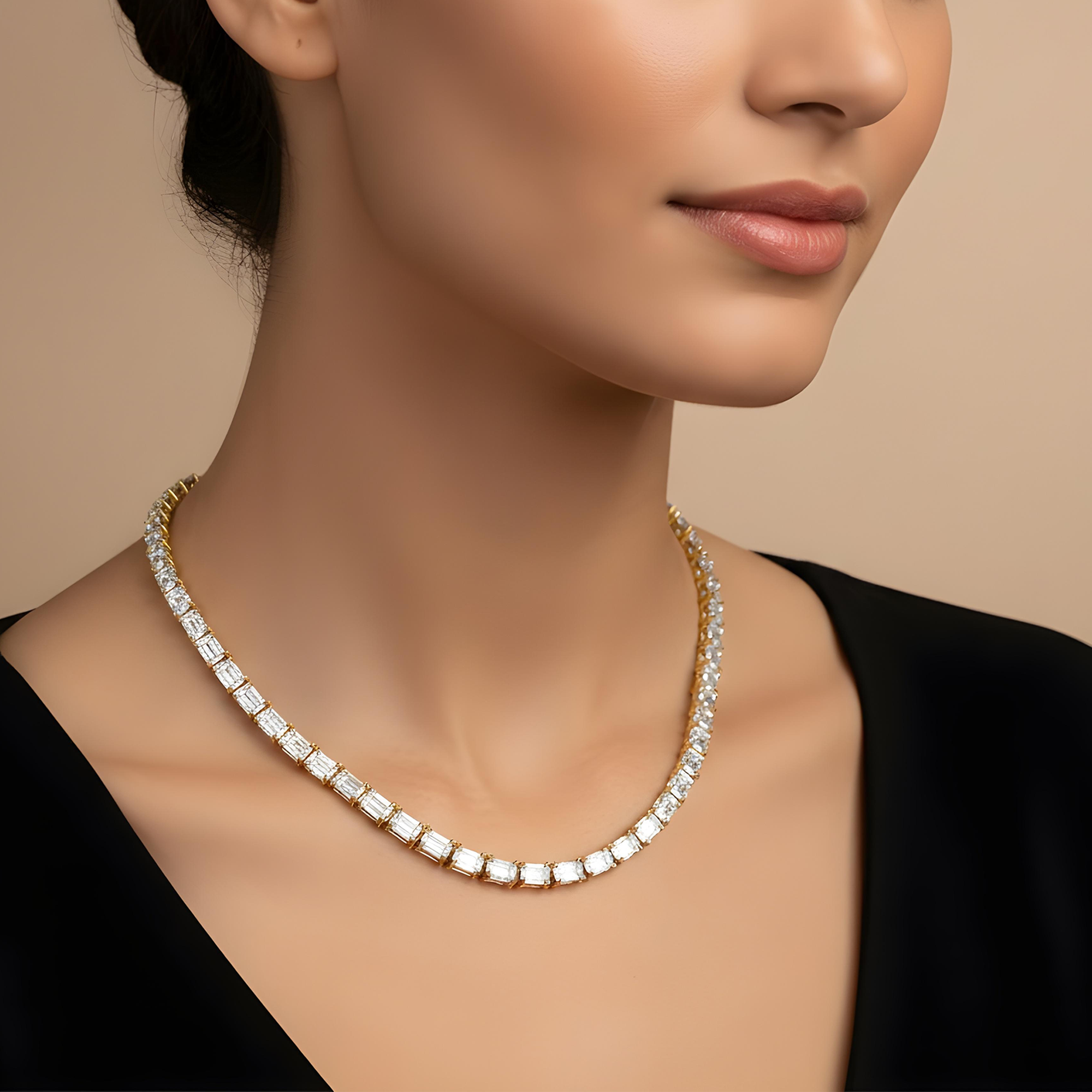14K Rose Gold Emerald Cut Diamond Chain 110ct