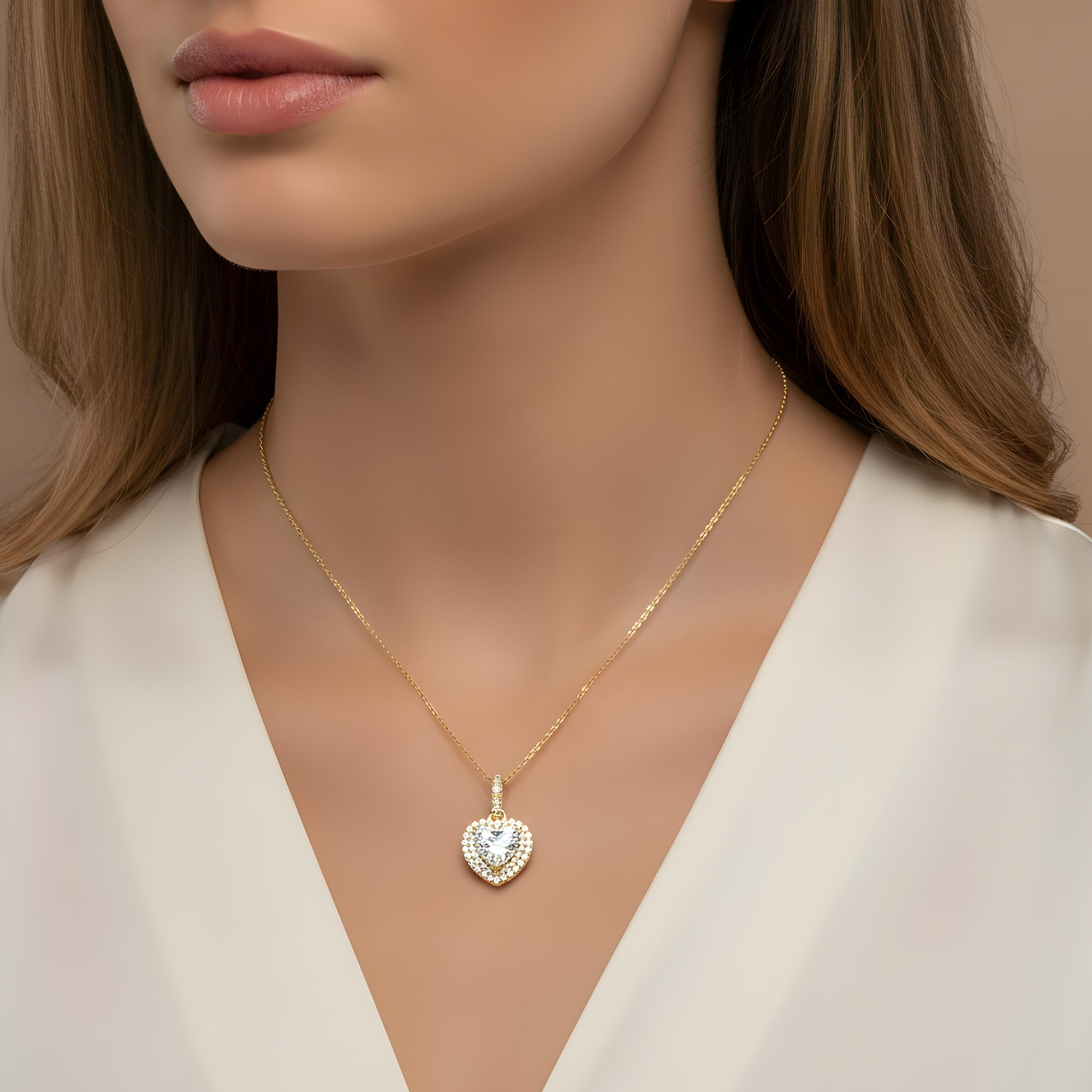 14K & 18K White Gold Heart Cut Diamond Pendant Necklace 3.07ctw