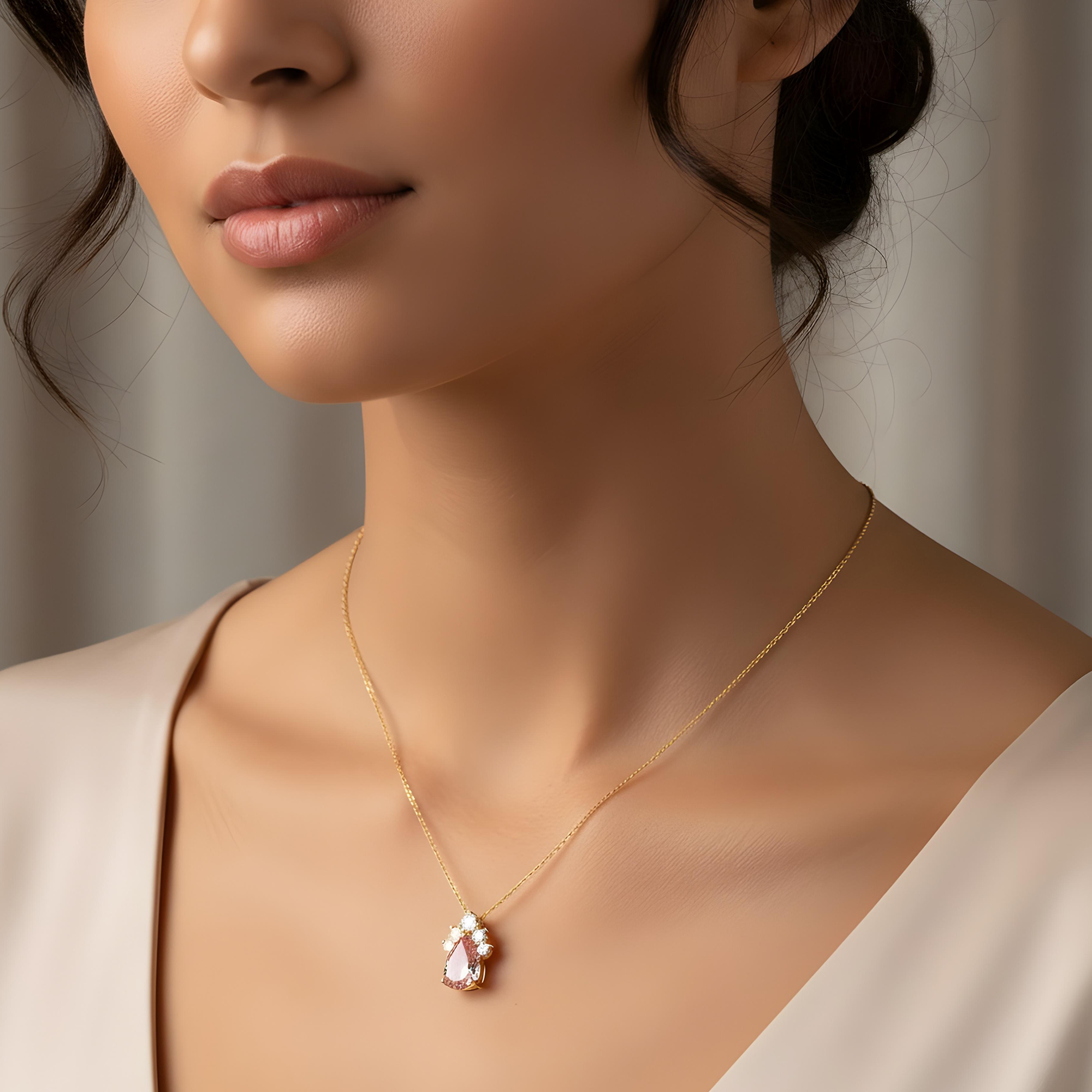 14K & 18K White Gold Pear Cut Fancy Pink Diamond Mini Pendant Necklace 1.87ctw