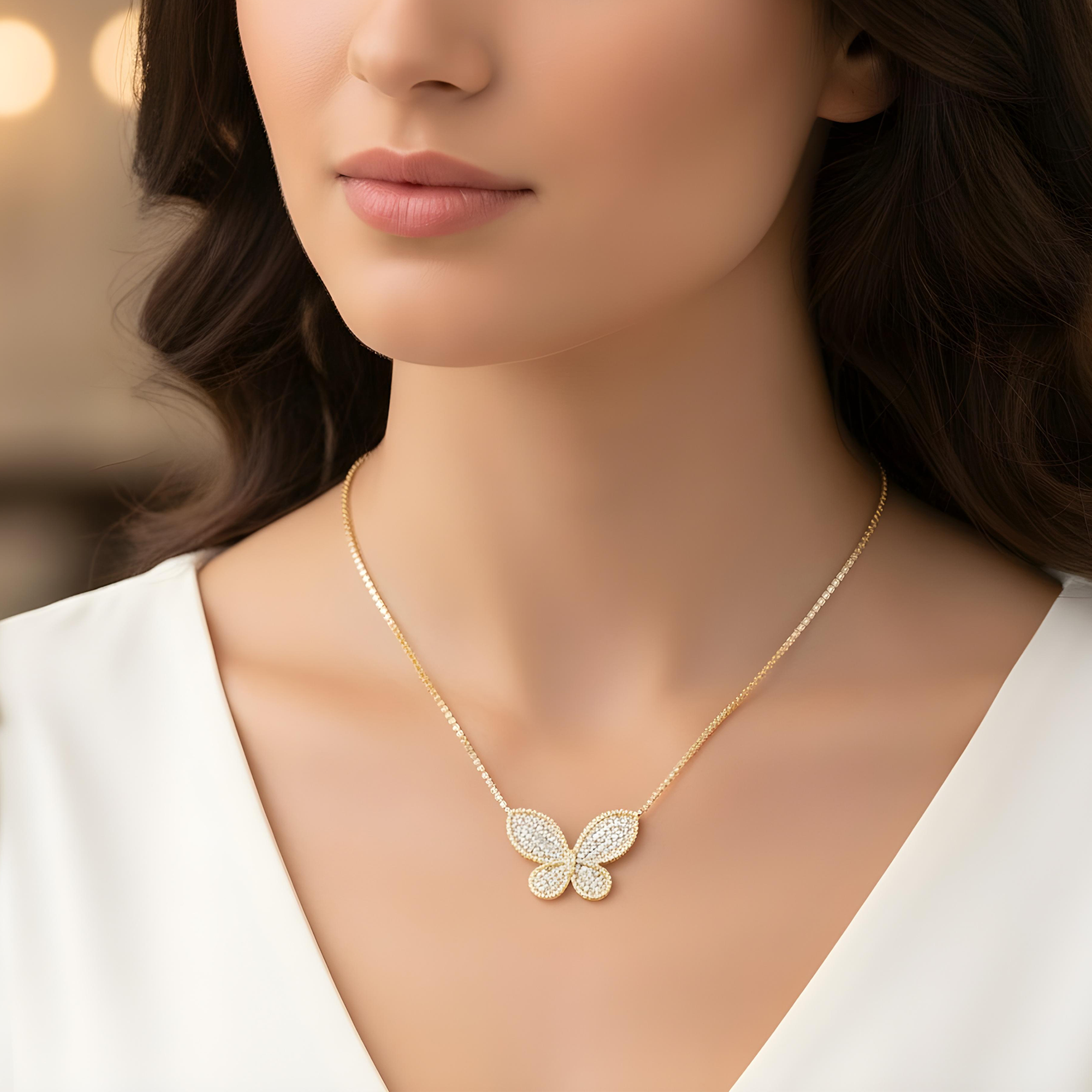 14K White Gold Asscher Cut Diamond Butterfly Pendant & Chain Necklace 15.16ct