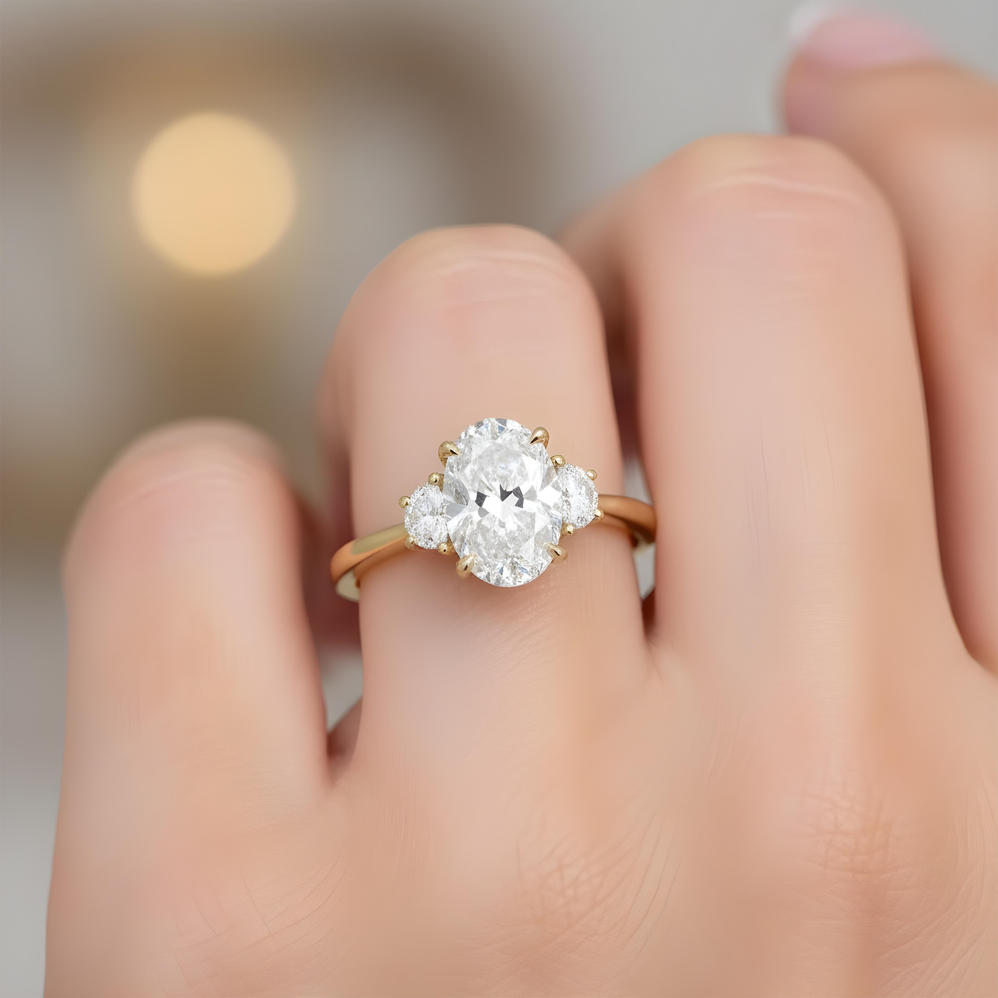 GIA Platinum Oval & Halfmoon Triple Diamond Engagement Ring 2.25ctw