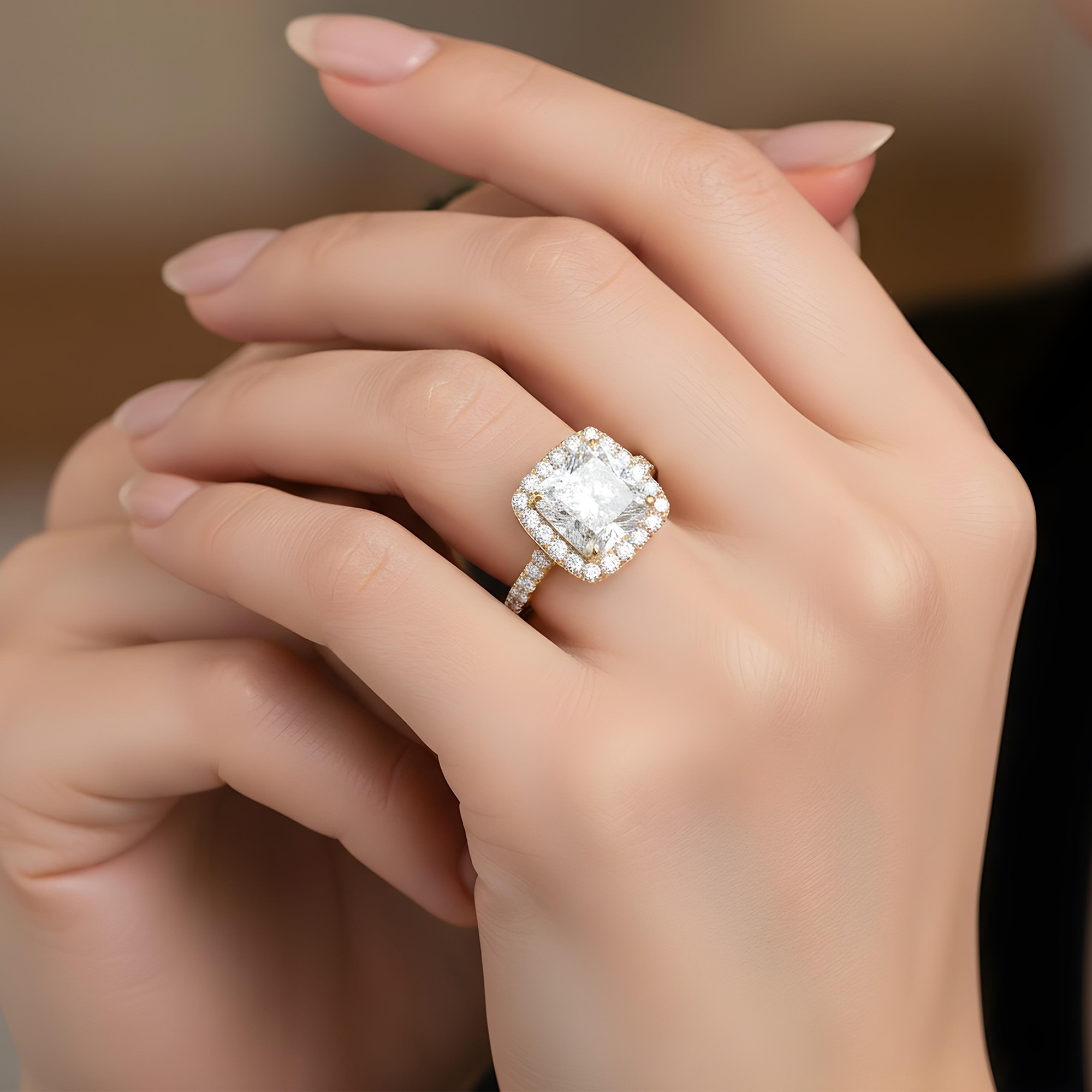 GIA 18K White Gold 5.20ct Square Radiant Cut Diamond Engagement Ring 6.89ctw