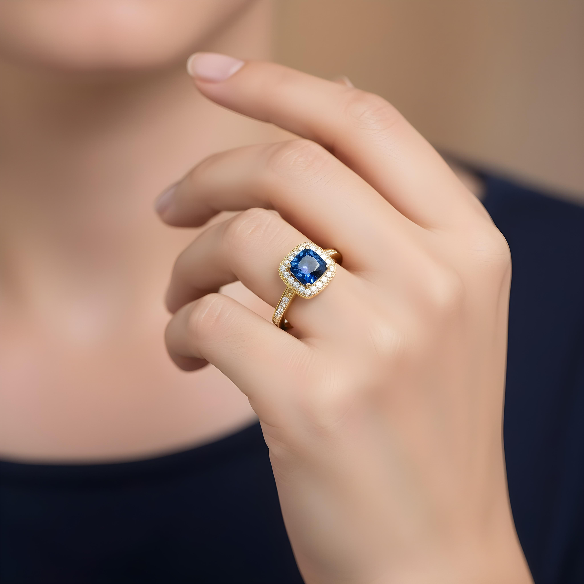 18K White Gold 2.44ct Cushion Cut Sapphire Gemstone & Diamond Ring 3.33ctw