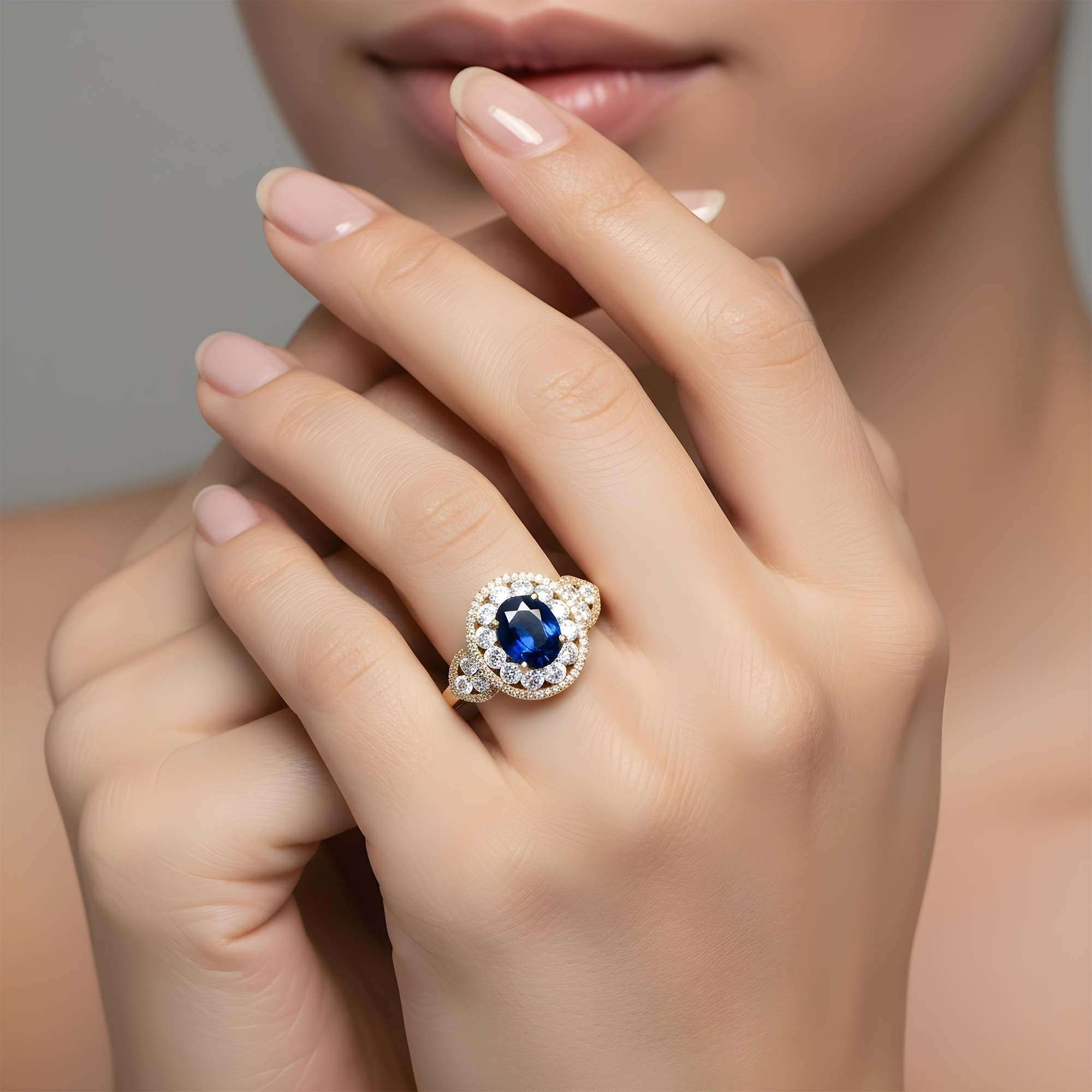 18K White Gold 2.18ct Oval Cut Sapphire Gemstone & Diamond Ring 3.64ctw