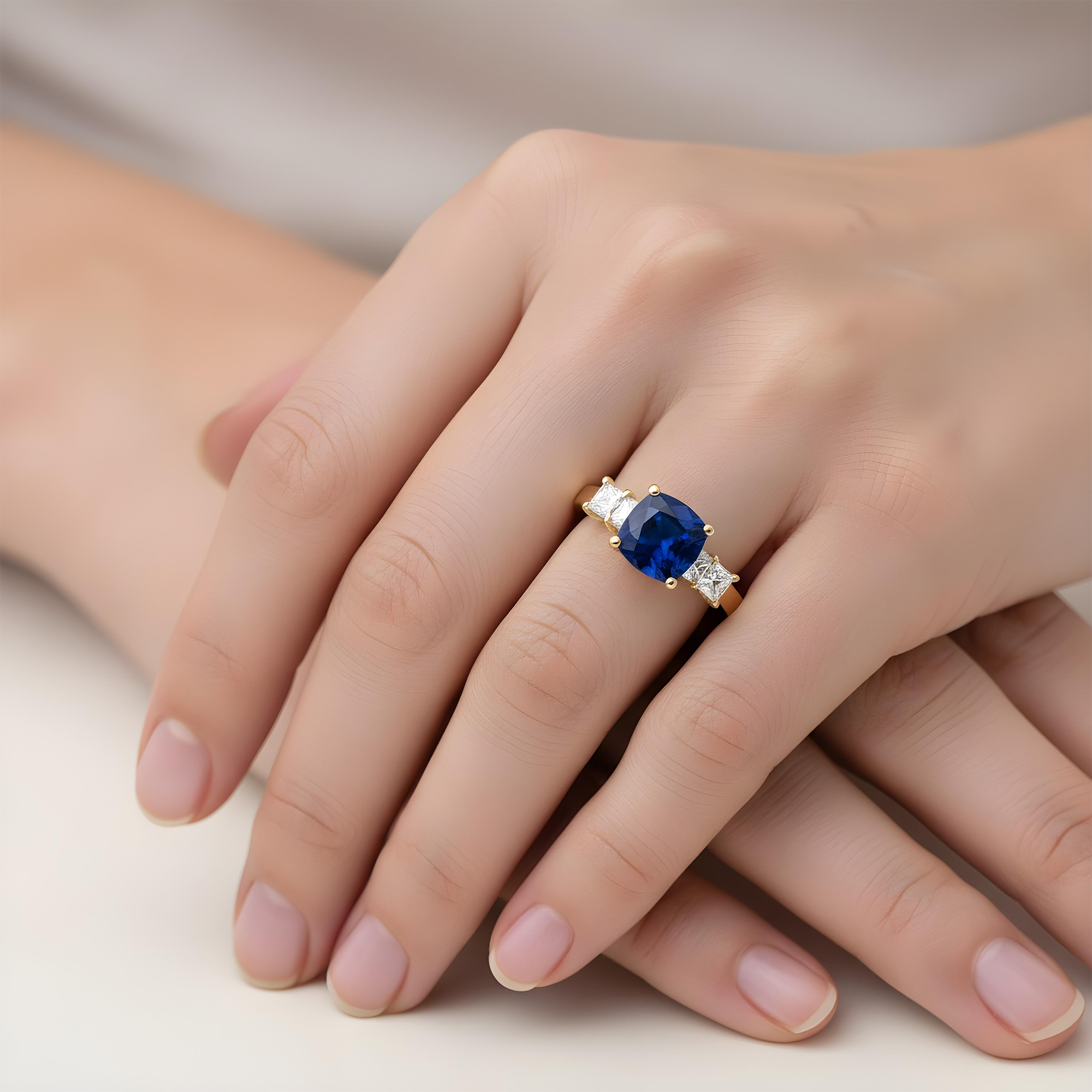 18K White Gold 4.0ct Cushion Sapphire Gemstone Ring 5.39ctw